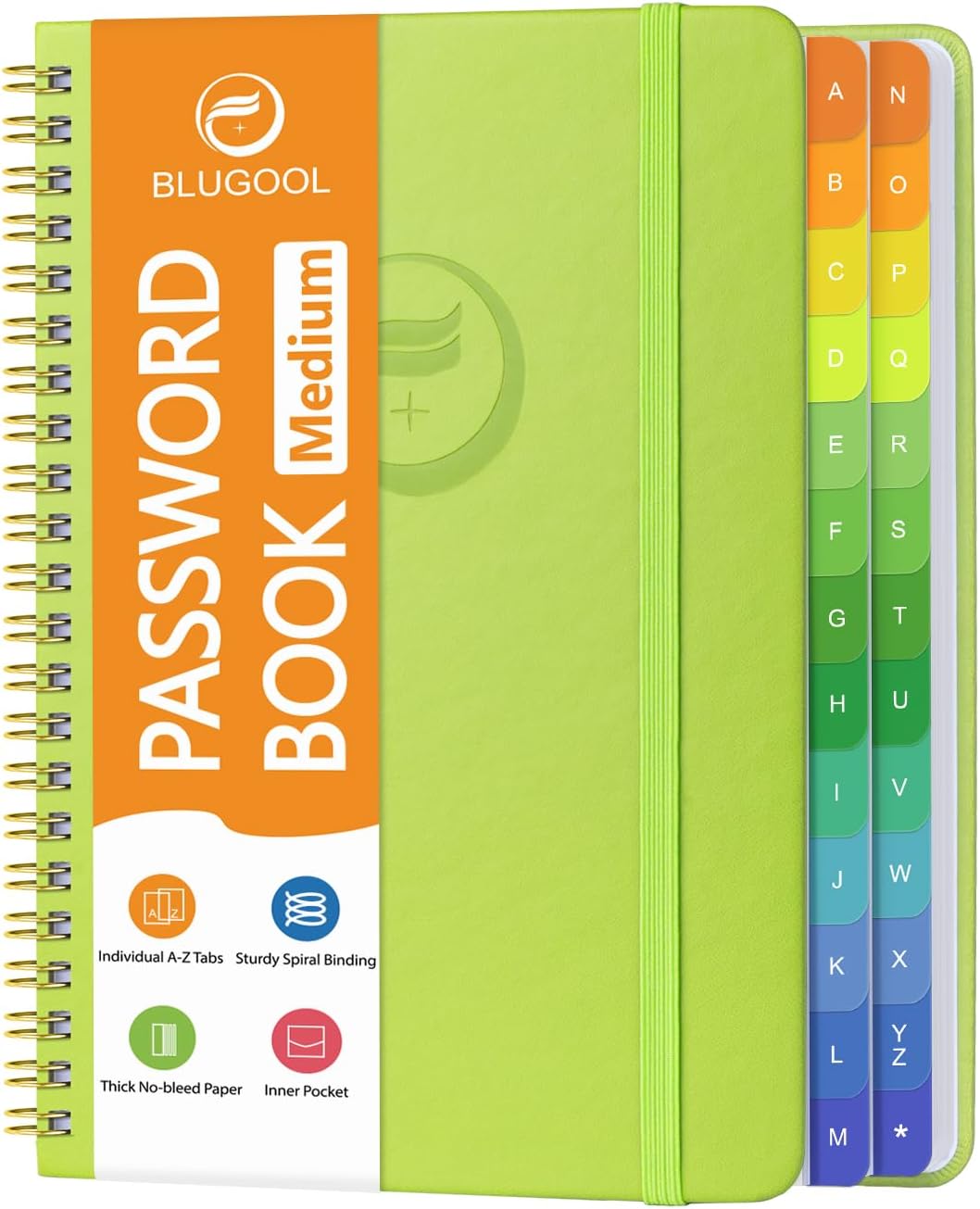 Detalle de Blugool Password Book, 5.7" x 7.7", A-Z Tabs, Spiral Hardcover, GrassGreen