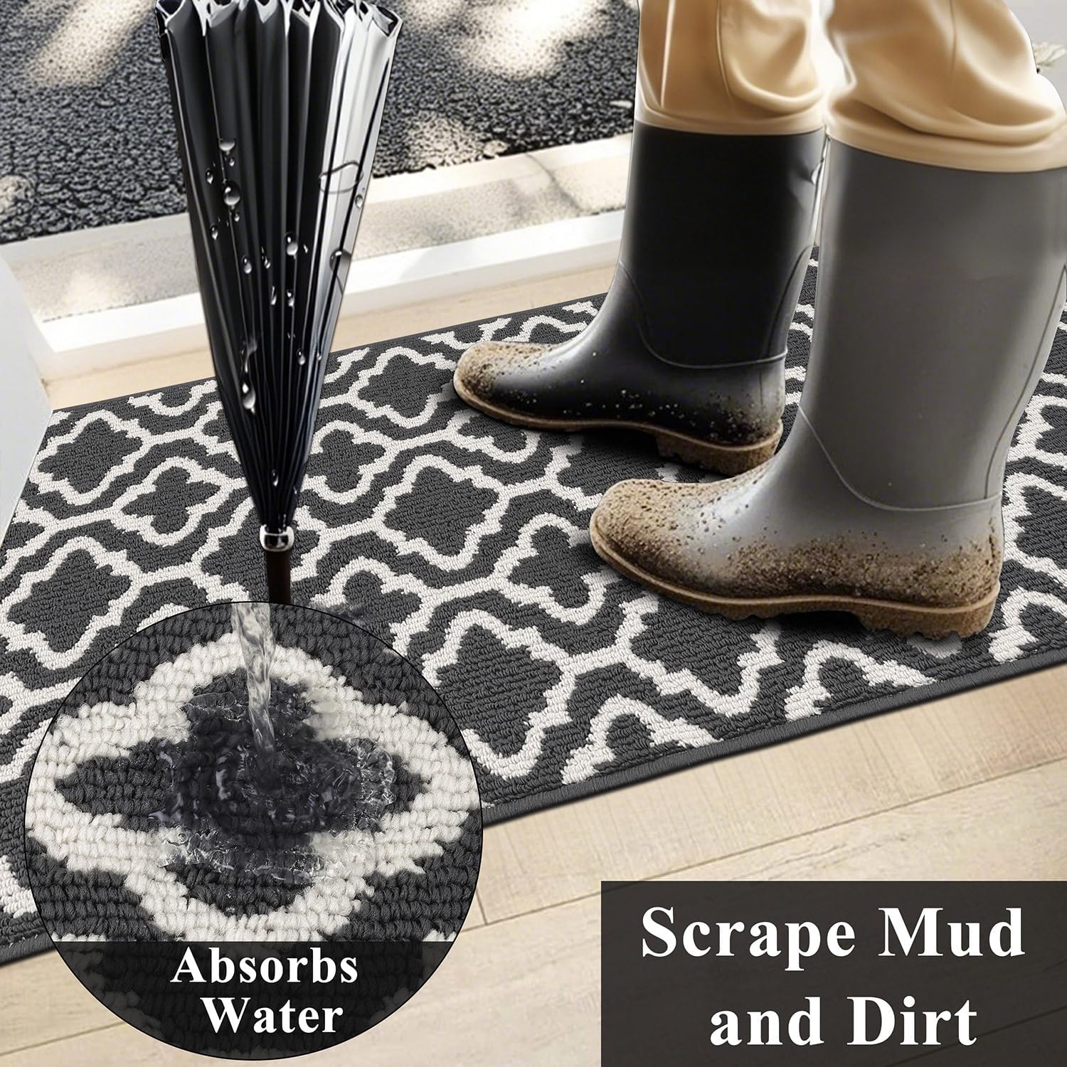 Detalle 2 de SHACOS Extra Long Hallway Runner Rug 66 x 300 cm | Non-Slip Geometric Grey