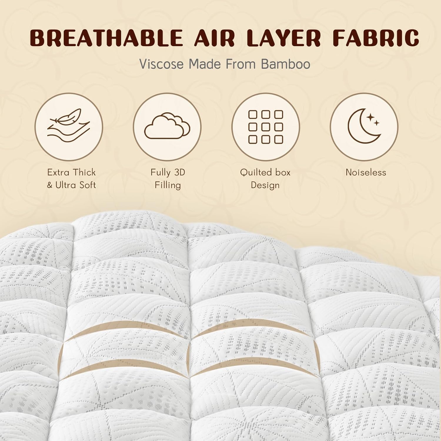 Detalle de Vomiliku Queen Size Thick Quilted Mattress Topper with Bamboo Viscose and Deep Pockets (60x80)