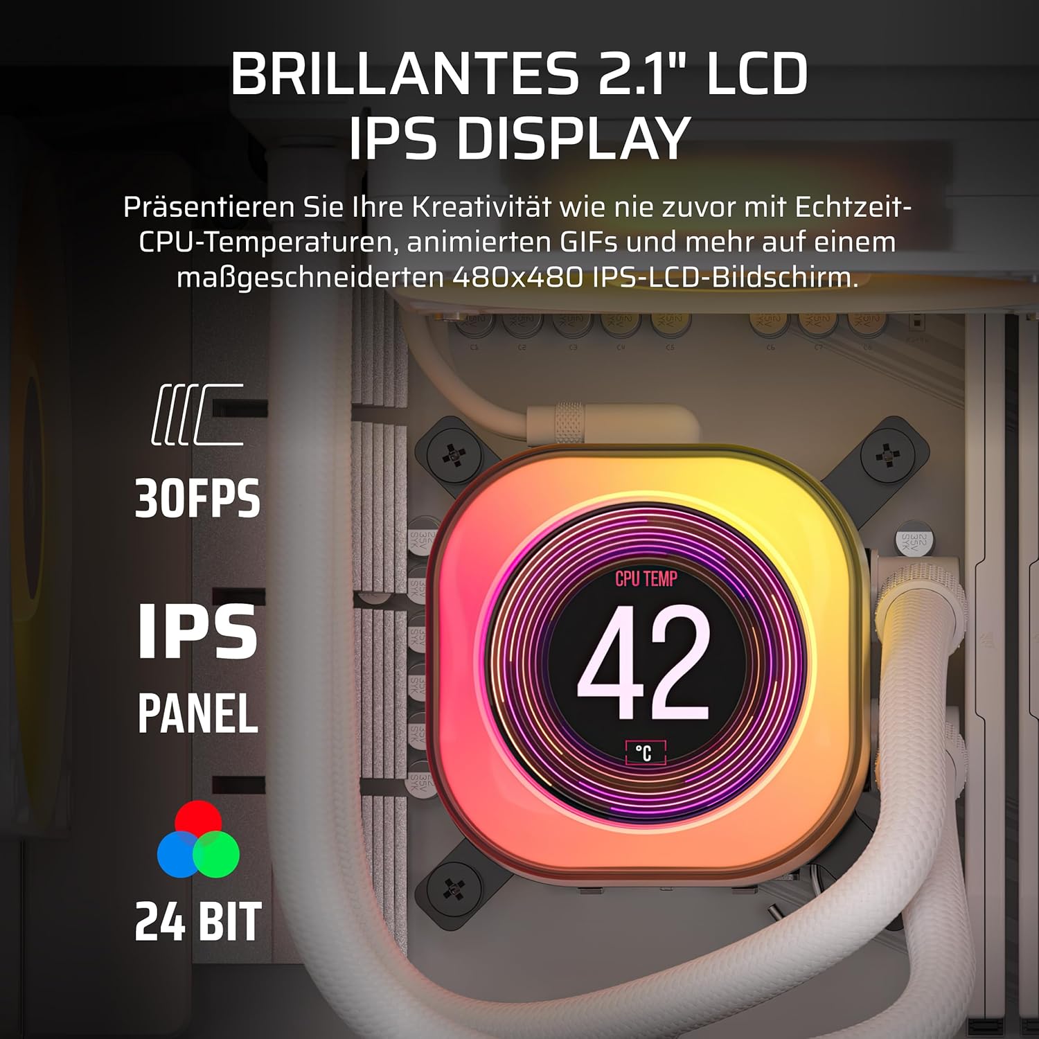 Detalle de Corsair iCUE LINK Titan 360 RX LCD CPU-Flüssigkeitskühler – 360 mm, inkl. iCUE LINK-Hub, RX RGB-Lüfter