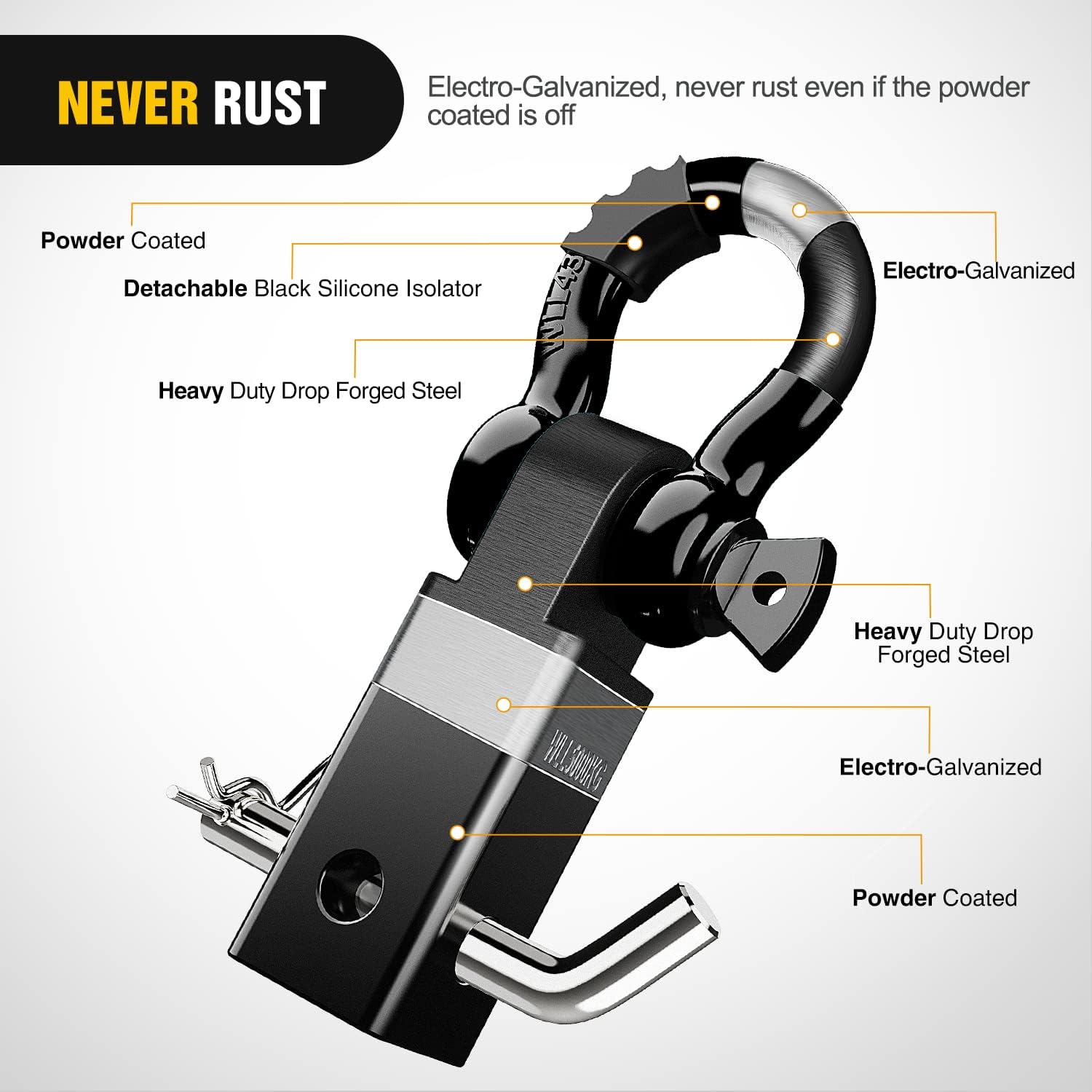 Thumbnail 2 de Nilight 2-Inch Shackle Hitch Receiver Recovery Towing Kit (45,000 LBs breaking strength)