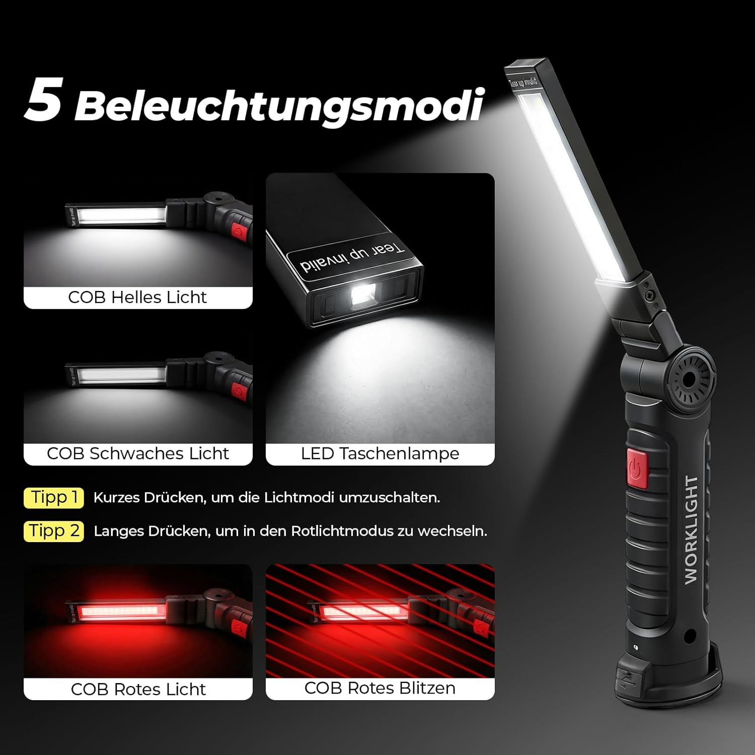 Thumbnail 1 de LED Werkstattlampe 4 Stück – Wiederaufladbar, Magnet & Haken, kompakte Inspektionsleuchte