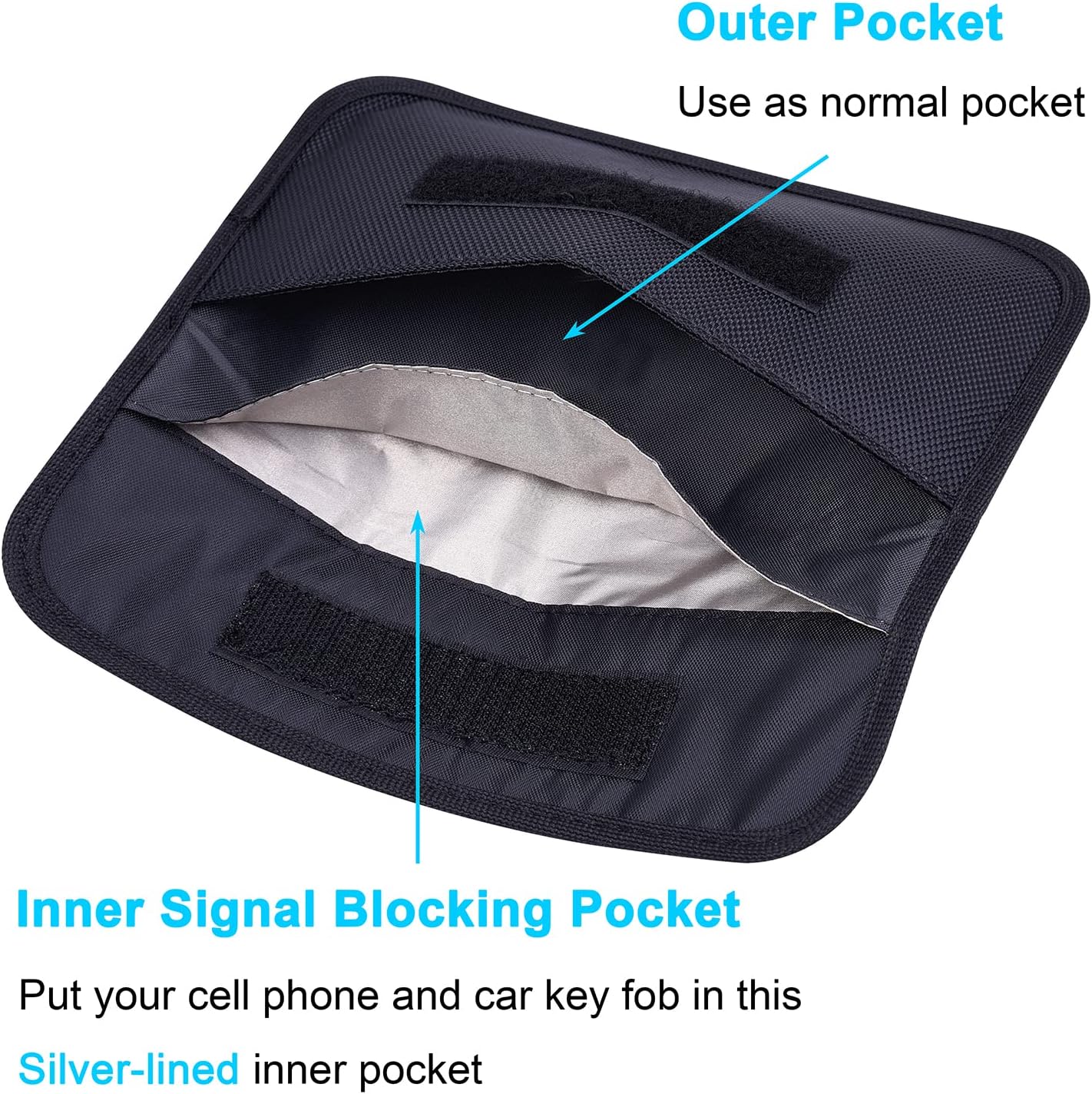Detalle de wisdompro RFID Signal Blocking Bag (Faraday pouch) for cell phones and car keys, black