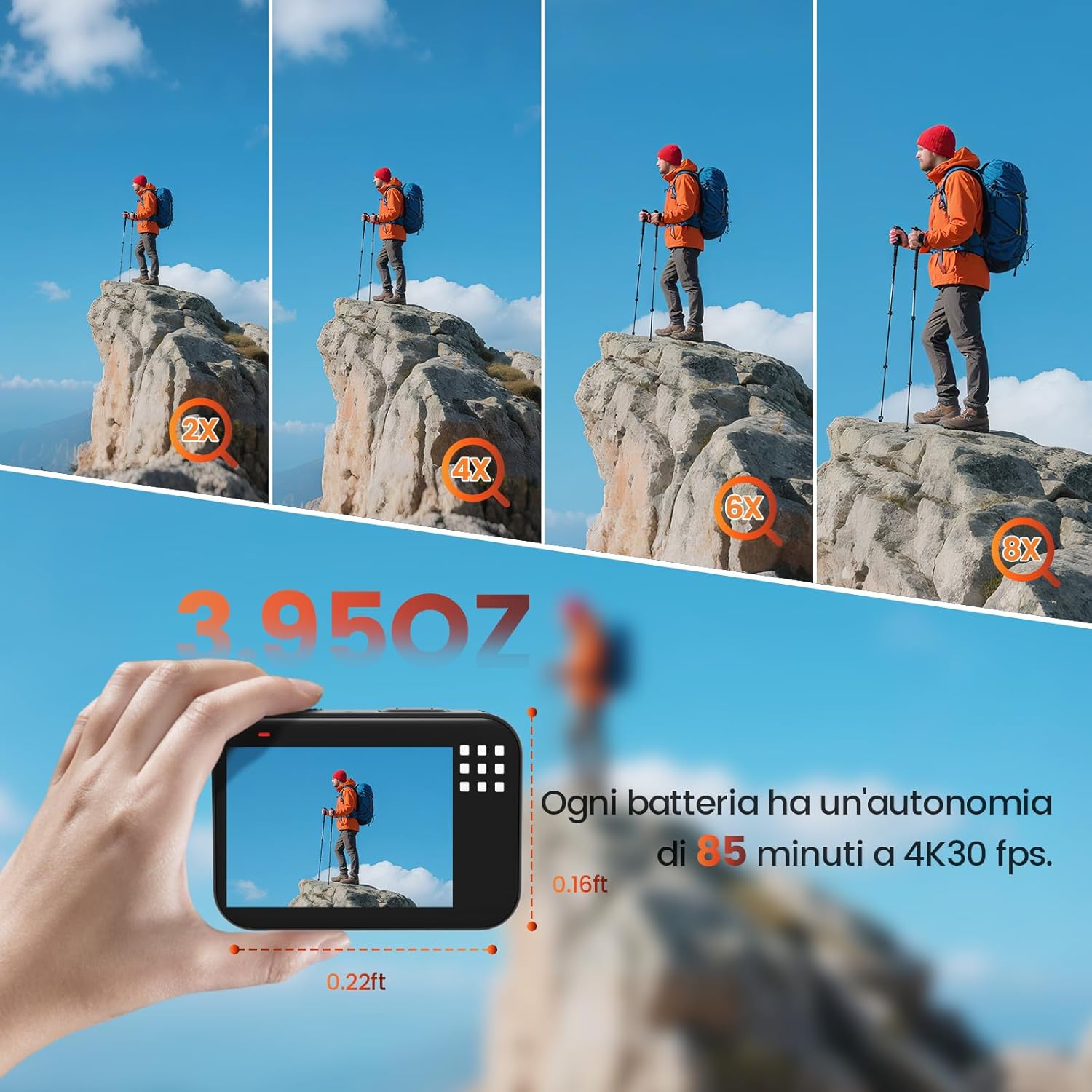 Detalle de Euorosi 4K 60FPS Action Cam con 64GB e Accessori: immersioni, casco e Wi‑Fi