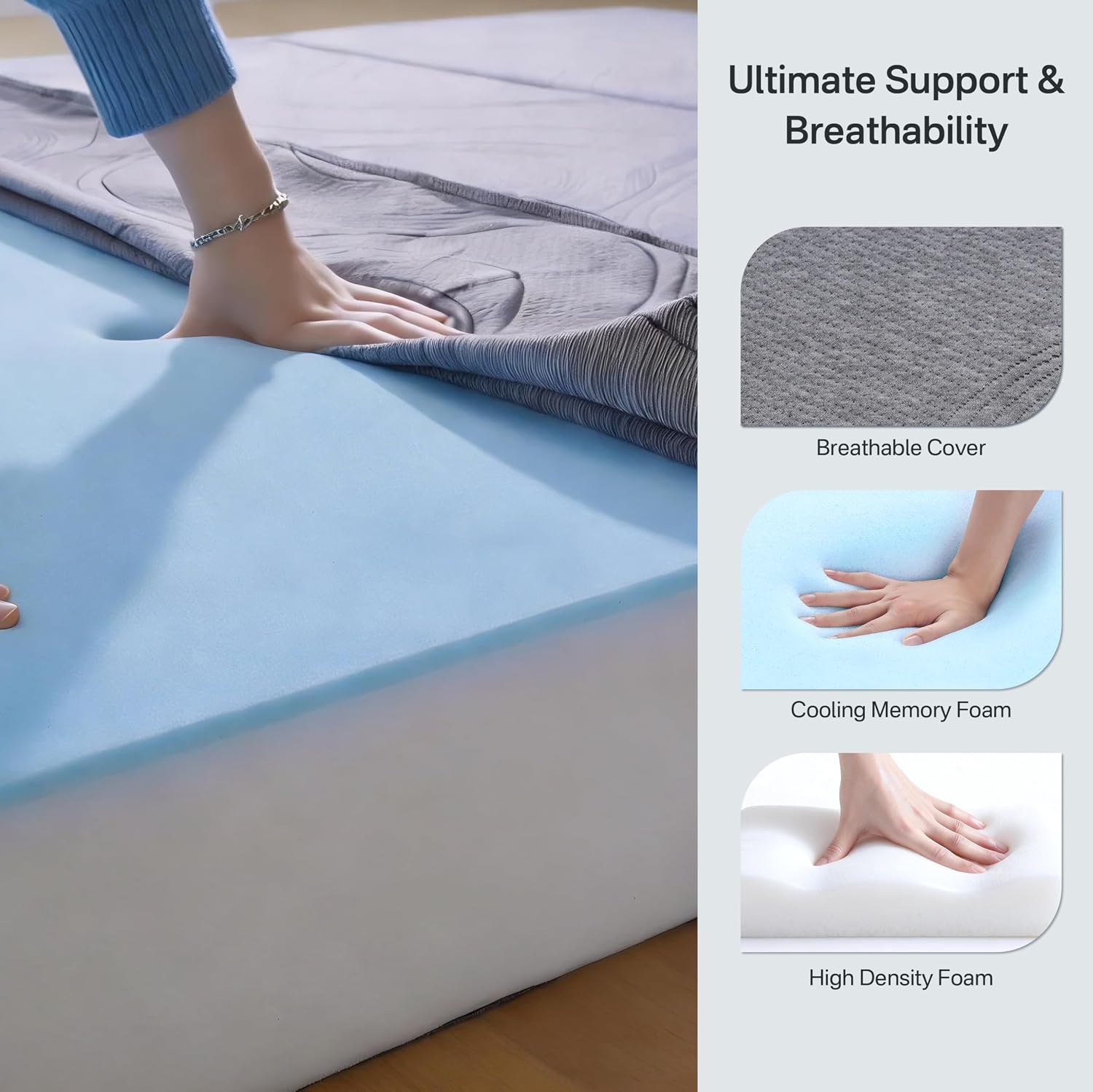 Detalle de Fancylion 6-Inch Folding Memory Foam Mattress Topper—Queen Size