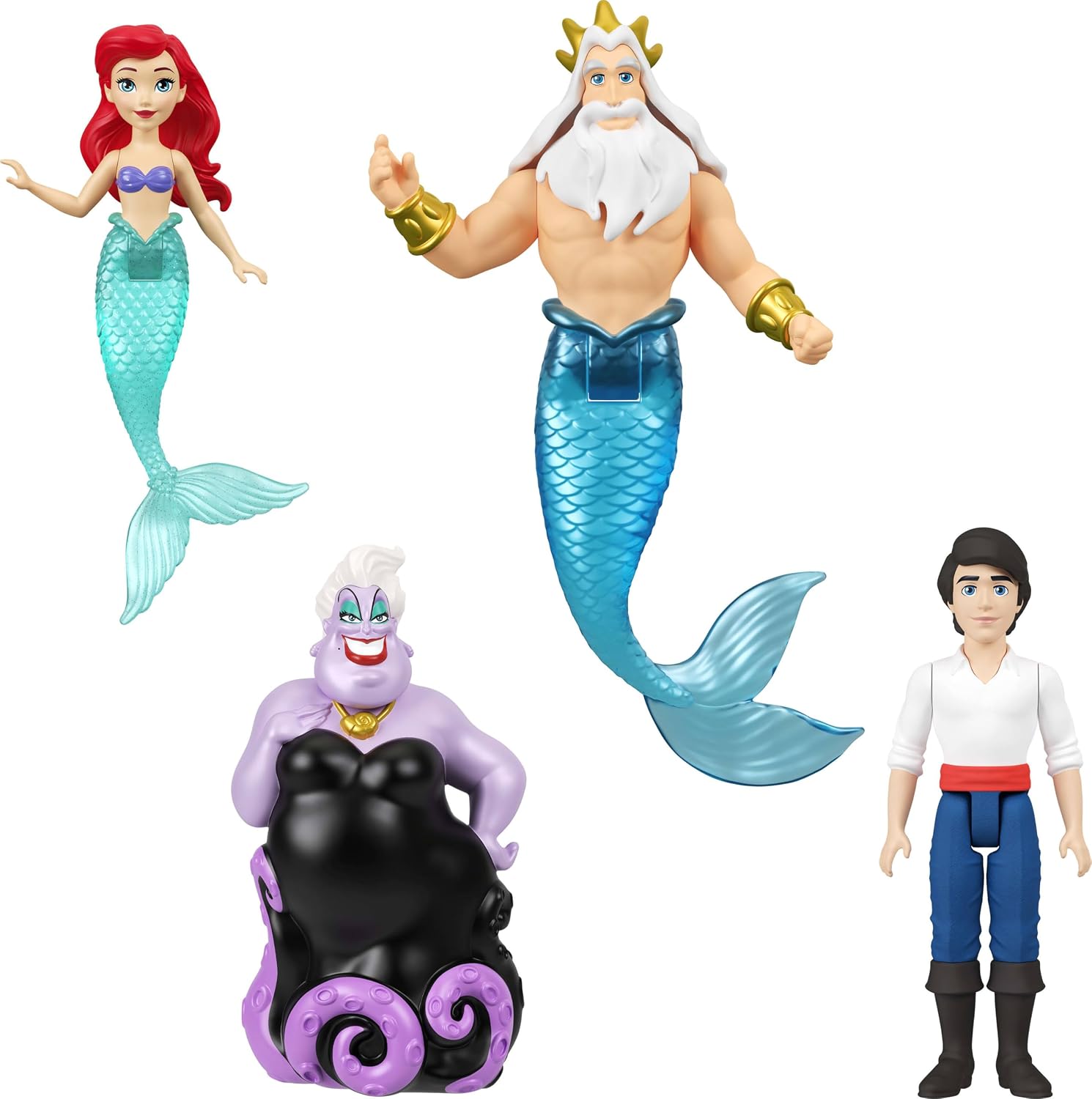 Detalle 2 de Mattel Disney Princess JHG84 Small Doll 4-Pack with Ariel, Eric and Trident