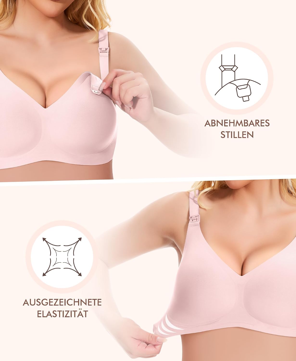 Detalle de QooNoo Still-BH ohne Bügel für große Brüste aus Baumwolle/Stretch – gepolstert, nahtlos und mit Stillverschluss