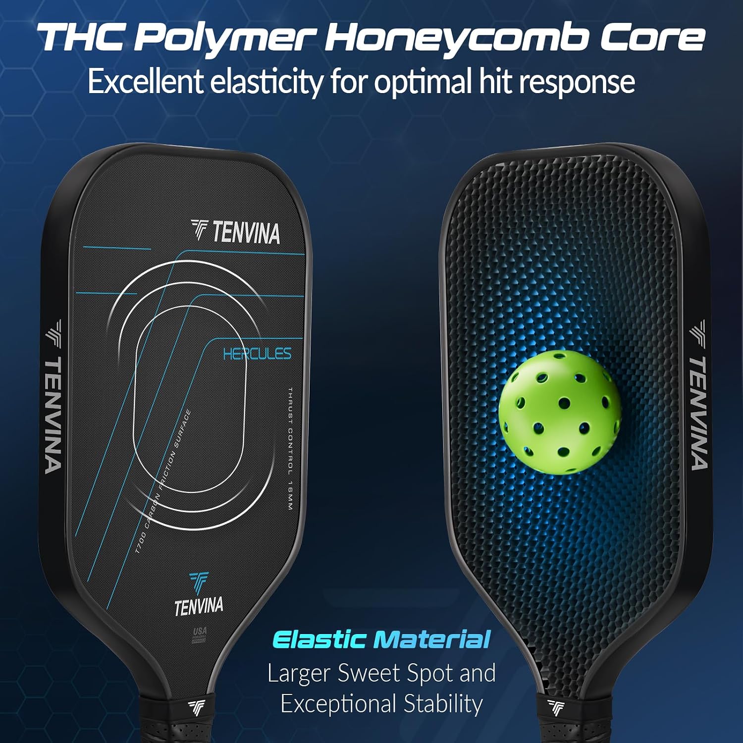 Detalle de TENVINA Pickleball Paddles — Multi-Layer T700SC Carbon Fiber, 4 Shapes & 2 Thicknesses, USAPA Approved