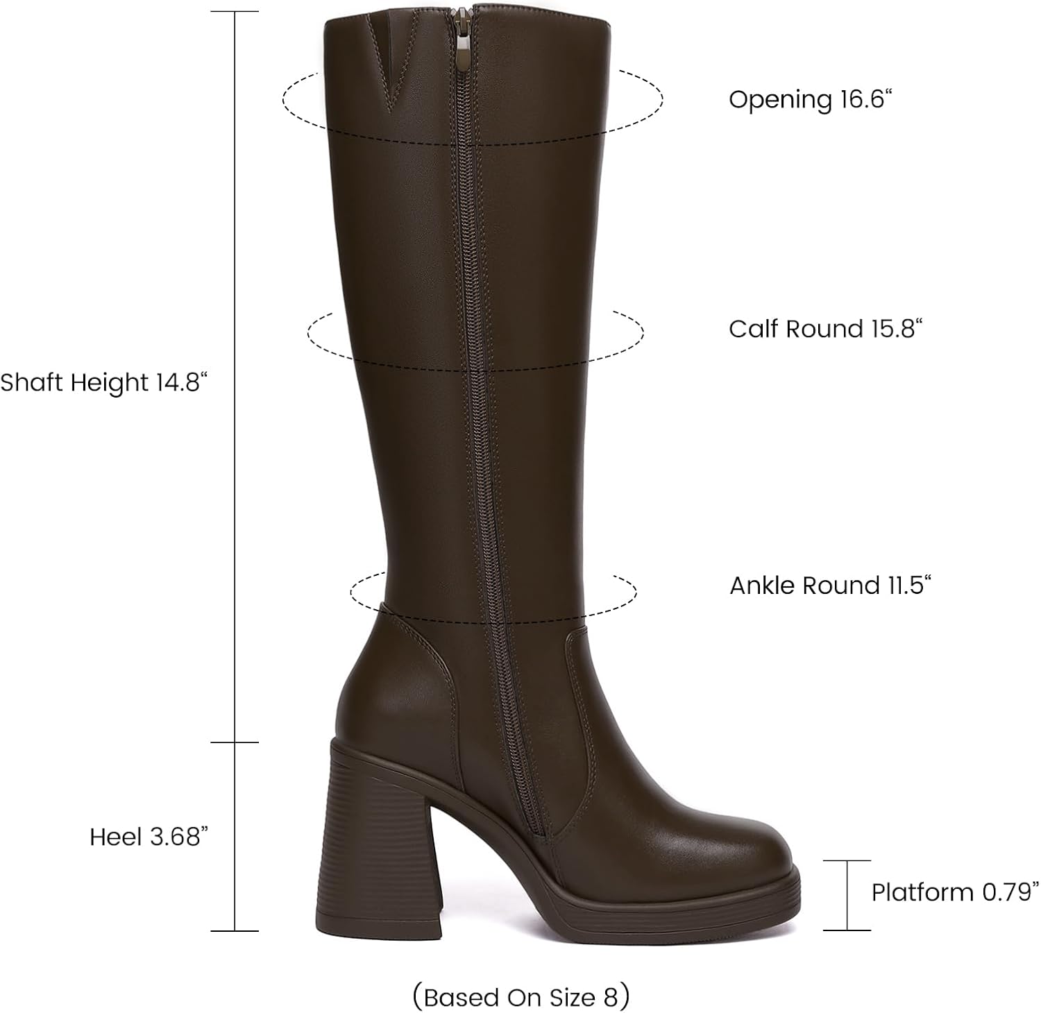 Detalle 2 de Athlefit AD00543 Knee-High Platform Boots, Wide-Calf Fit, Side Zipper
