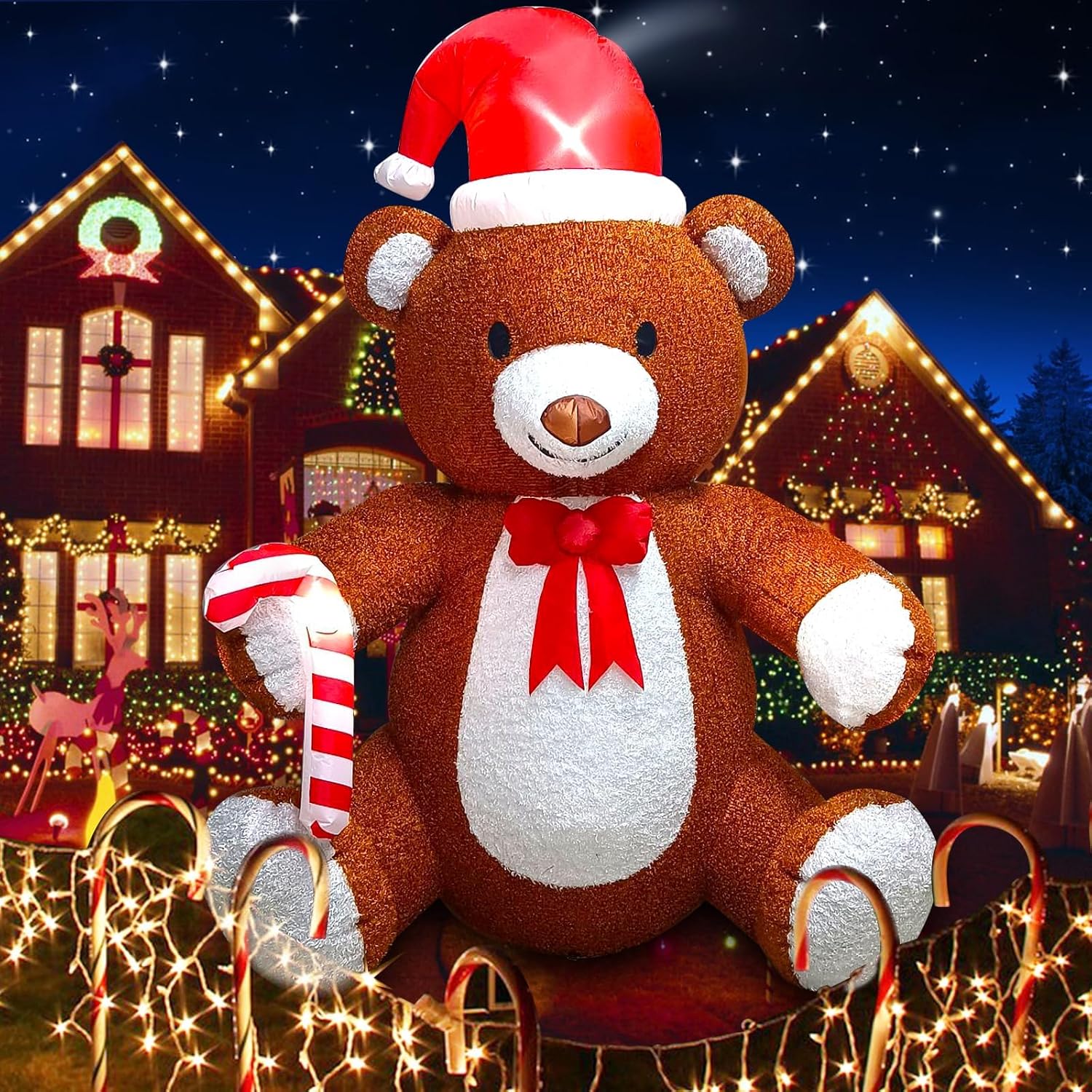 Detalle de Kalolary-Y175 Christmas Inflatable Teddy Bear with Plush Fabric and LED Light