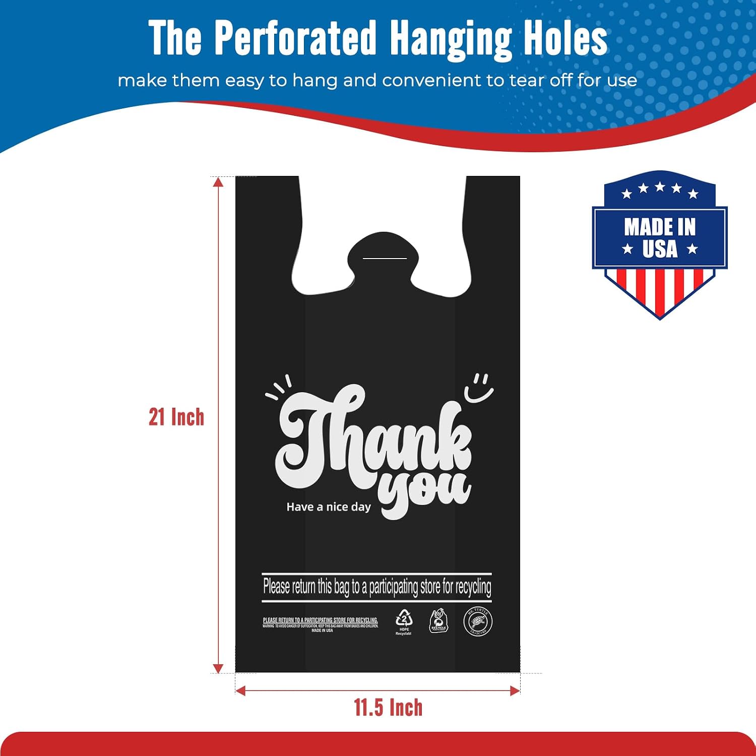 Detalle 2 de Fuxury FU#3041 Black Plastic T-Shirt Bags, 2,000 Count, 11.5" x 6.5" x 21