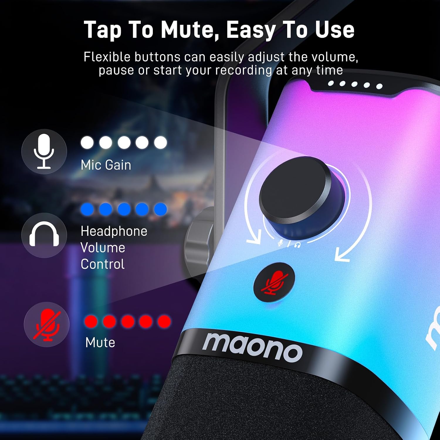 Thumbnail 6 de MAONO PD100X RGB Dynamic USB/XLR Microphone with Noise Reduction and RGB