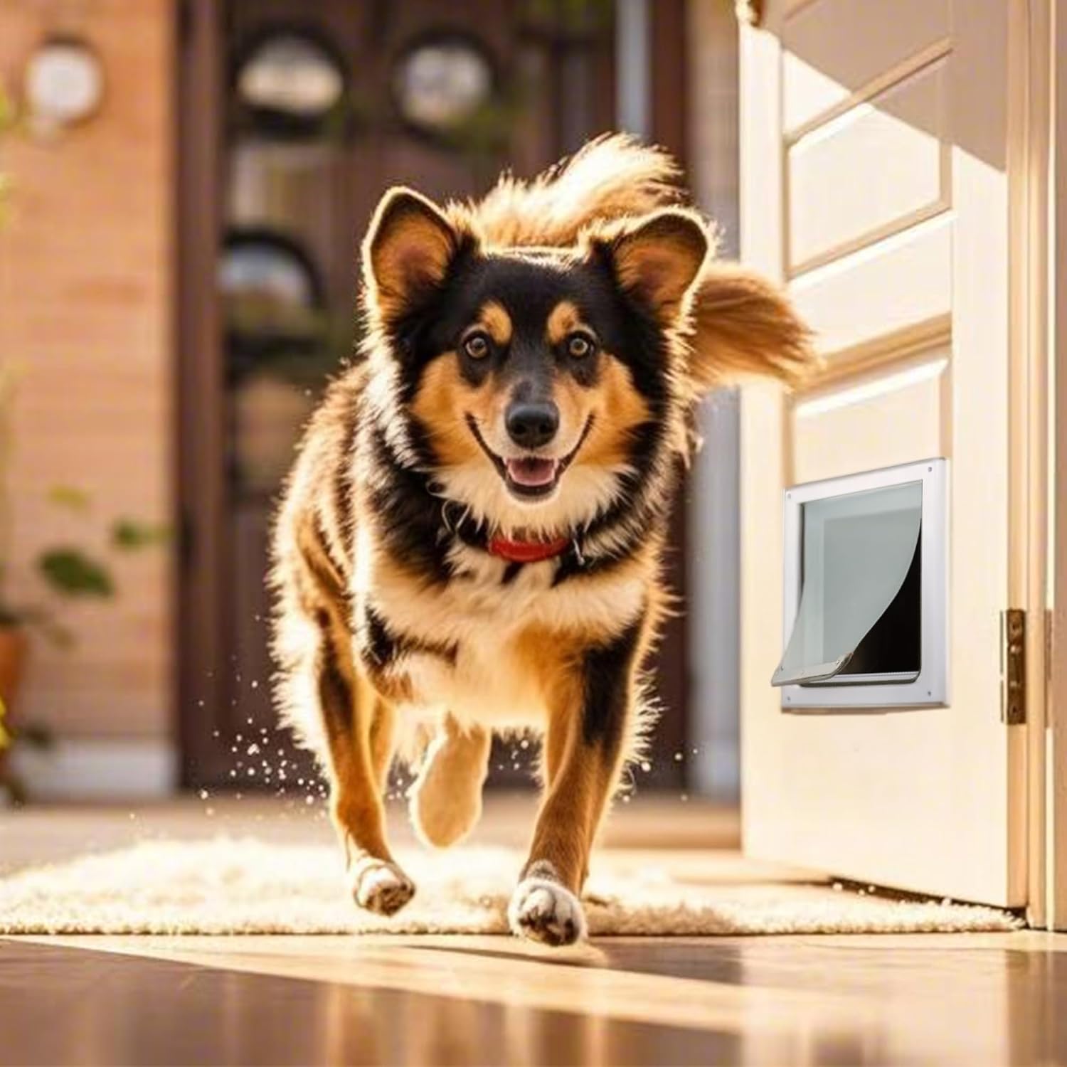 Detalle de PAWISE 2 Way Dog Door with Lockable Flap (39x45cm) – Flexible, Transparent Flap, Easy Installation