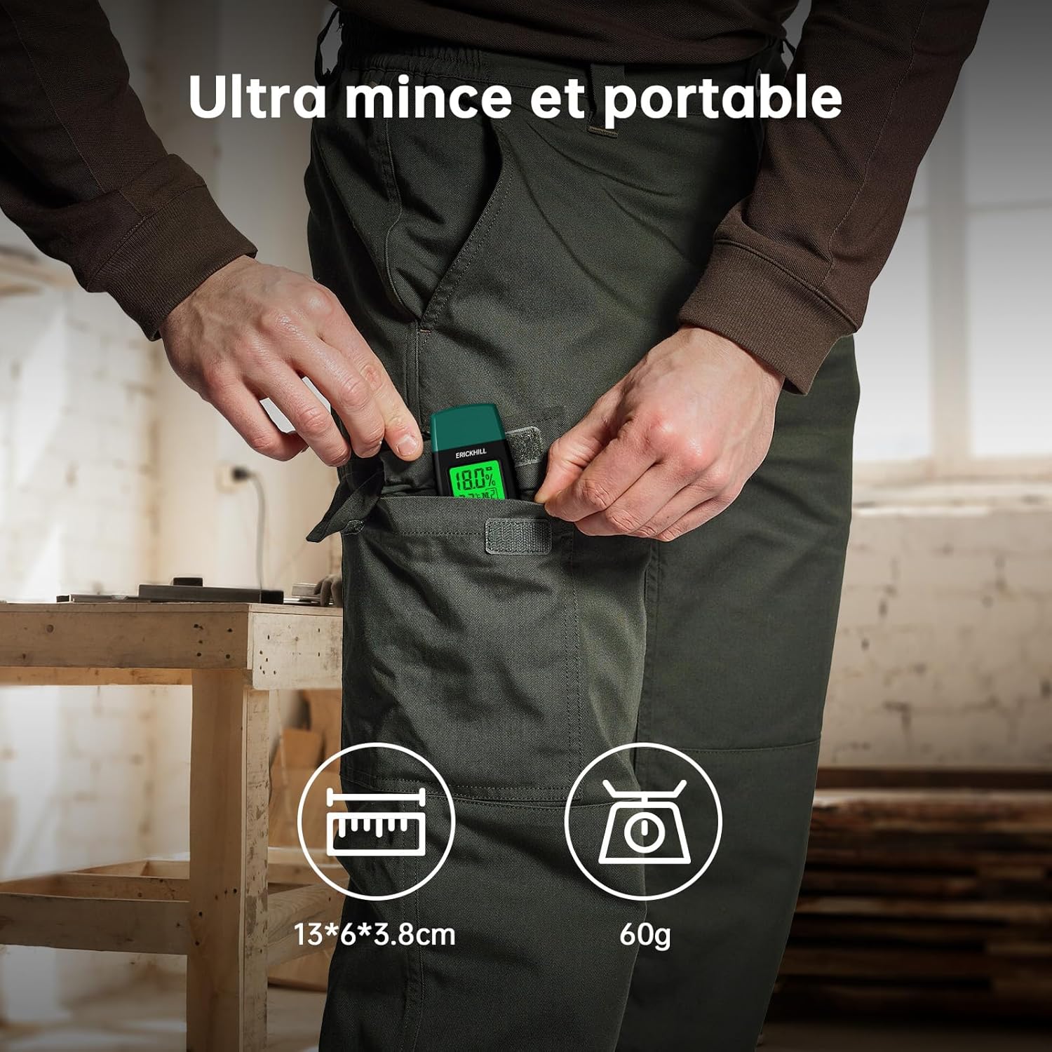Thumbnail 5 de Testeur d'Humidité ERICKHILL EWM03 – Détecteur précis pour bois et matériaux de construction