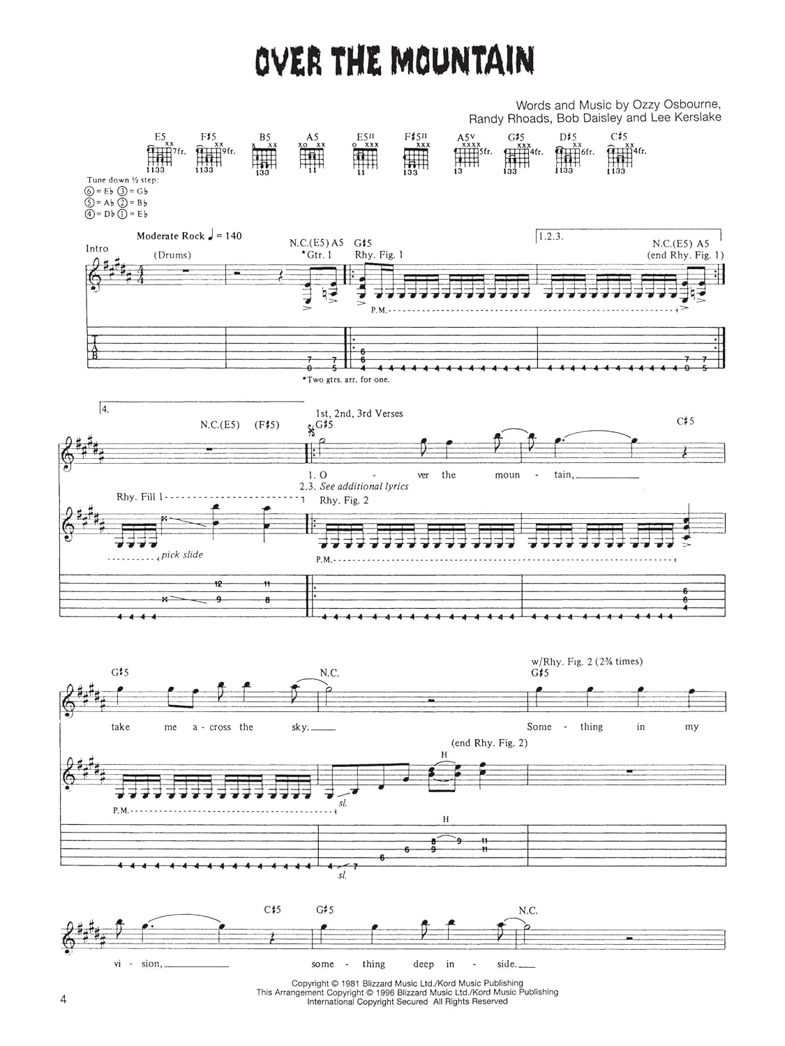 Detalle de Ozzy Osbourne Diary of a Madman Guitar Tablature Songbook for Electric Guitar