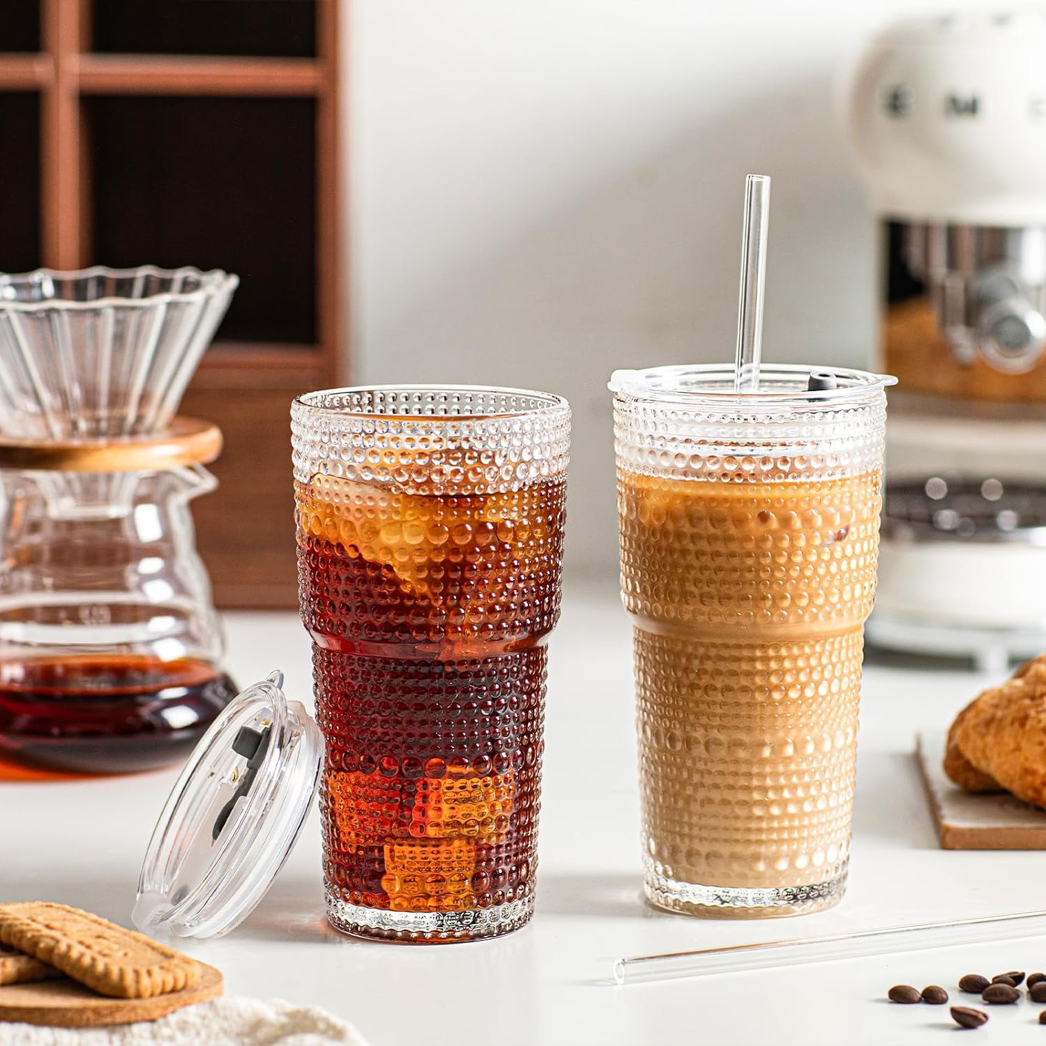 Thumbnail 6 de INSETLAN 20oz Hobnail Glass Cups with Lids and Glass Straws — 4 Pieces