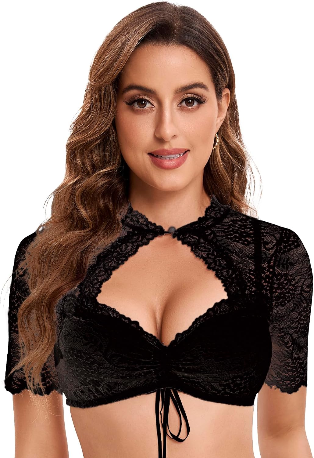 Thumbnail 6 de Goxozzy Dirndl Bluse Damen – Spitzen-Dirndlbluse mit Perlenknöpfen, Weiß/Schwarz (Größen 34–44)