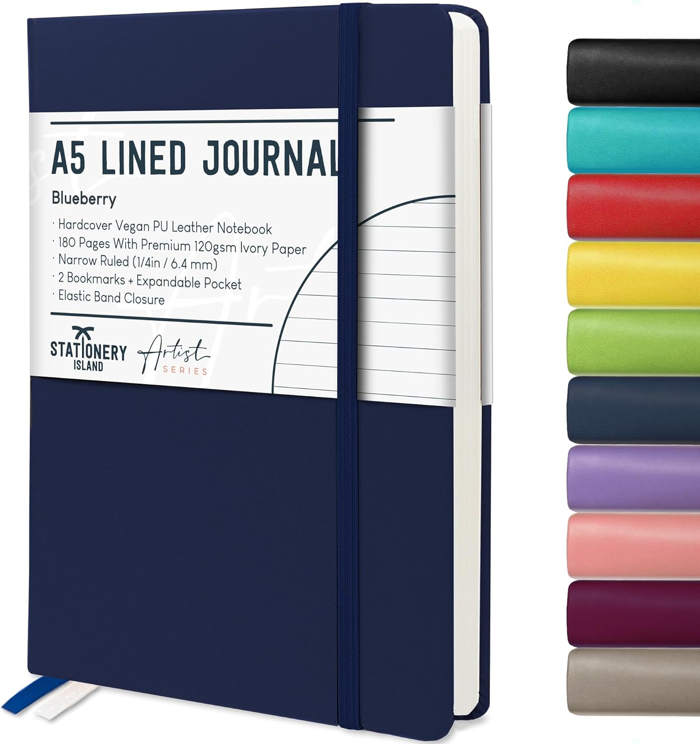 STATIONERY ISLAND Notizbuch A5, linierte 180 Seiten im Hardcover (dunkelblau)