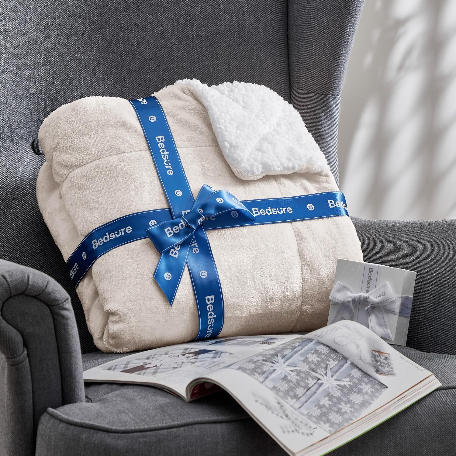 Detalle 2 de BEDSURE Kuscheldecke 130×150 cm – Sherpa Wohndecke 🛋