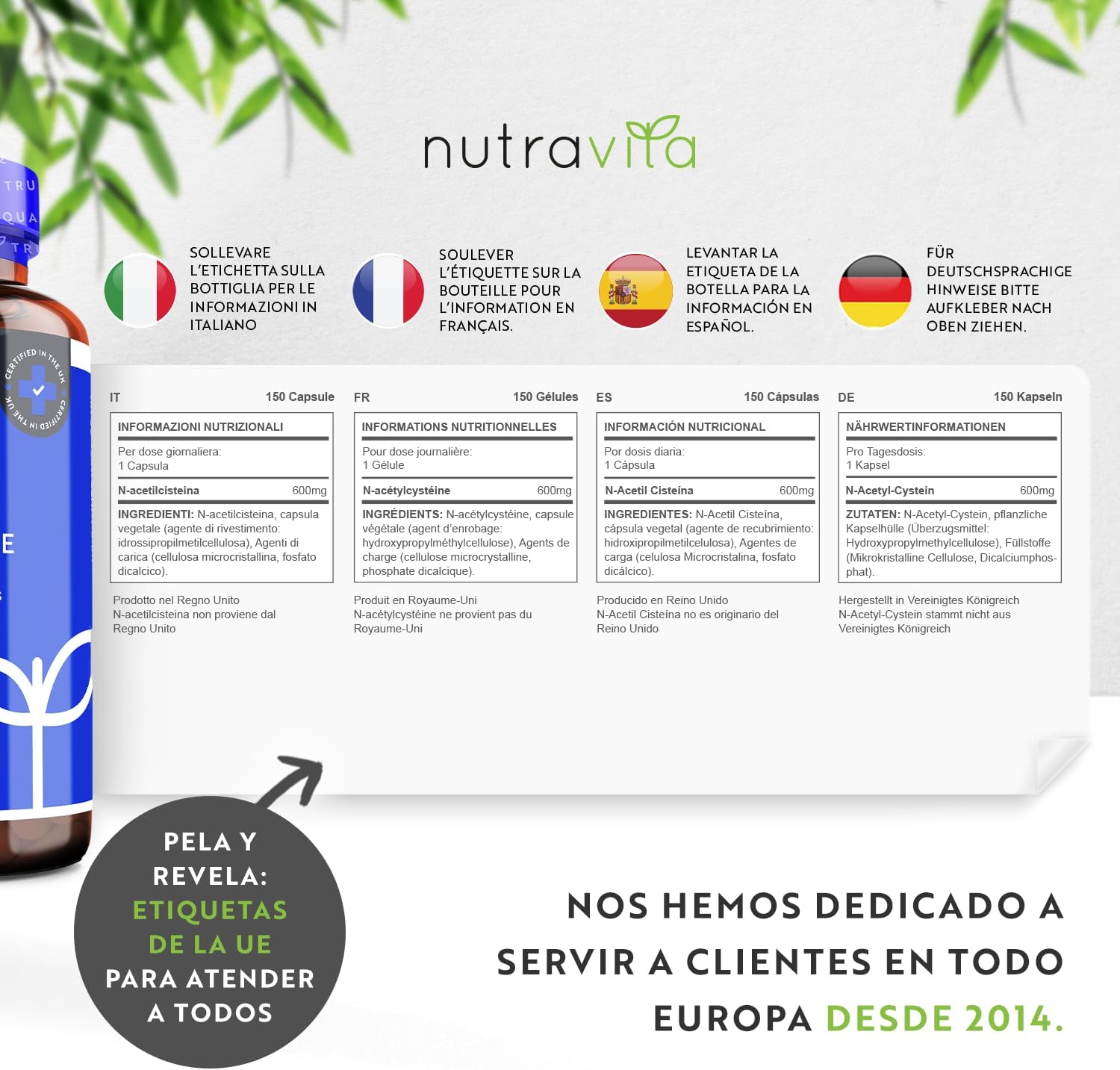 Thumbnail 4 de Nutravita NAC N-acetil-cisteína 600 mg 🍃 - 150 cápsulas veganas