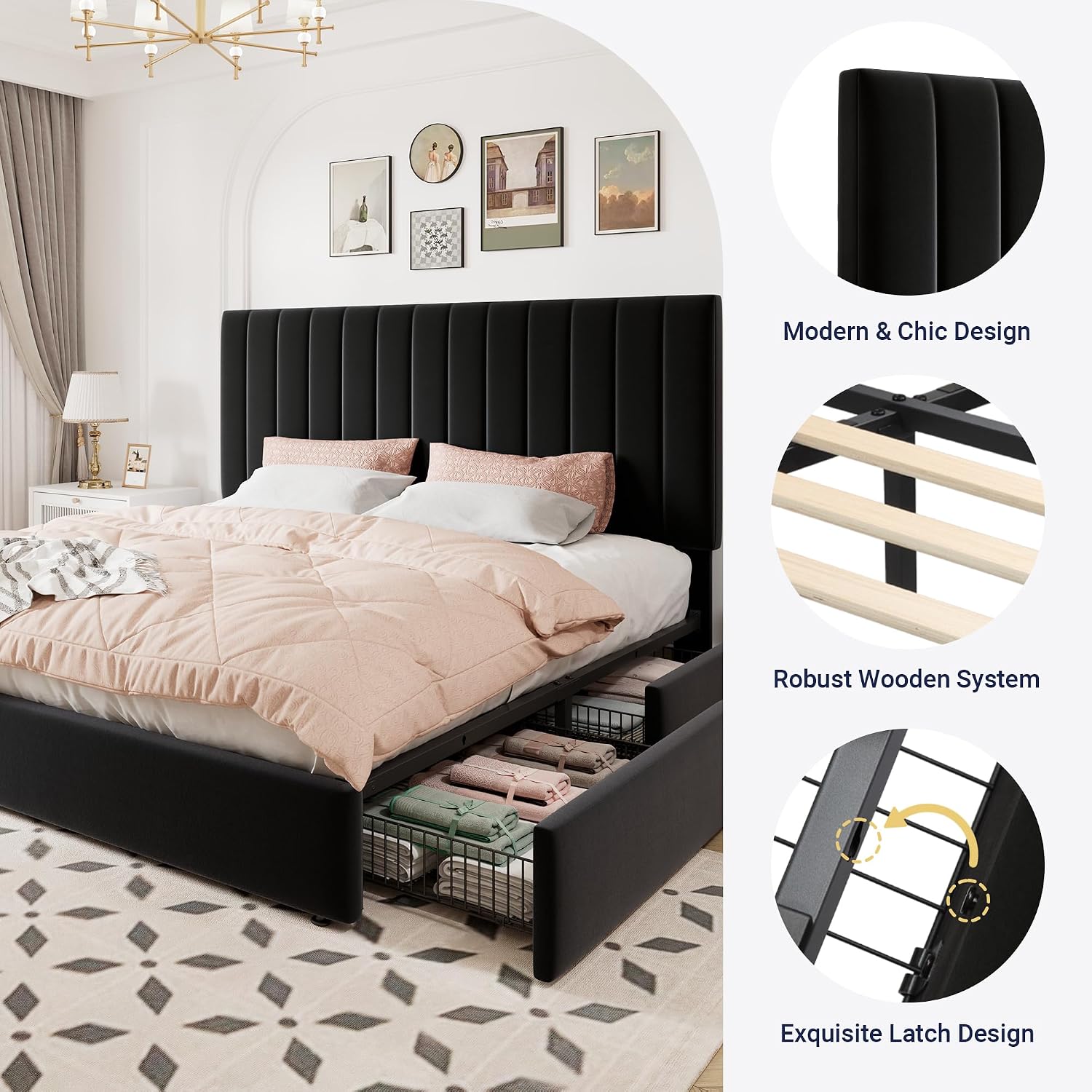 Detalle 2 de Allewie King Storage Bed Frame