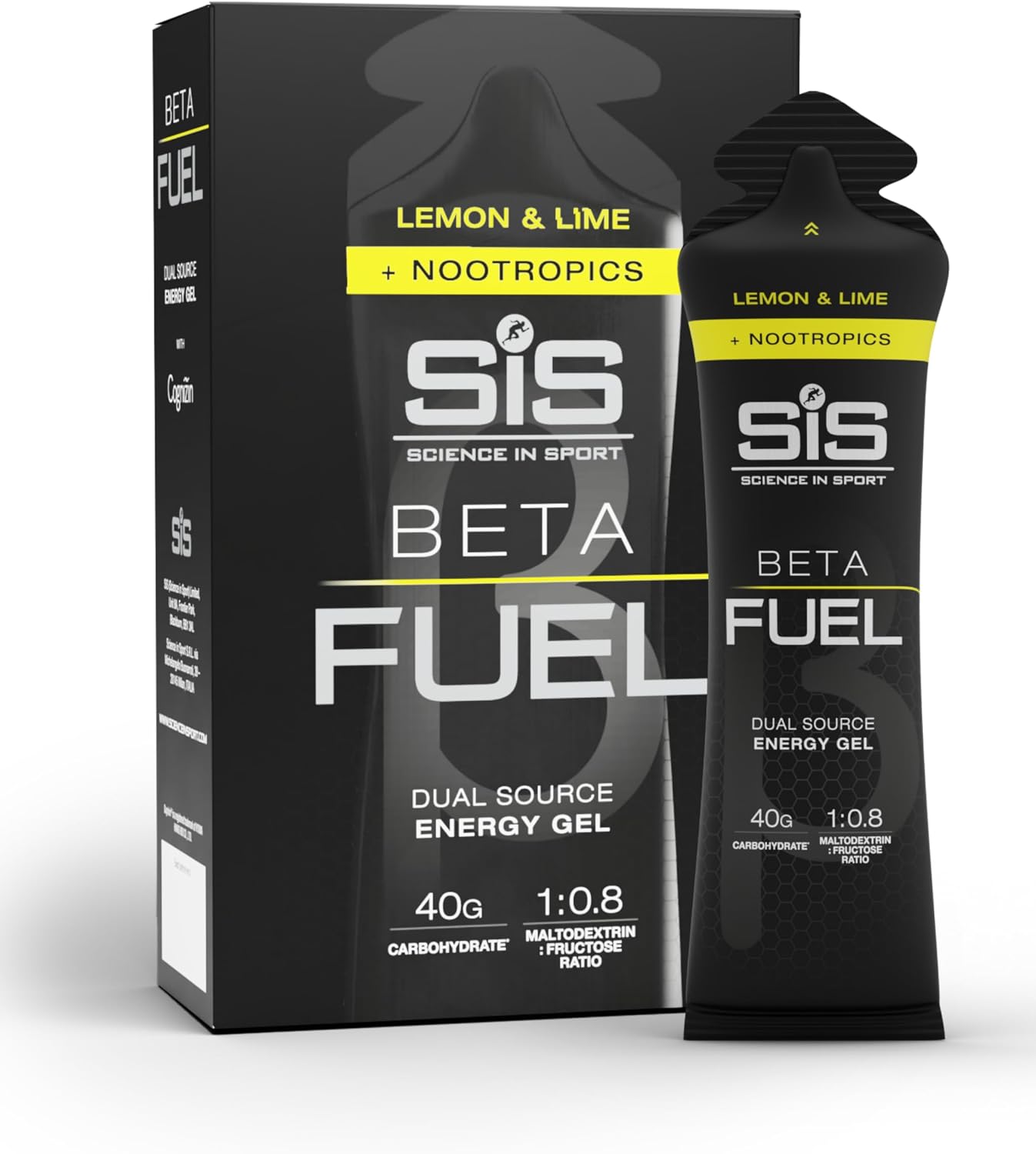 Science in Sport BETA Fuel Gel + Nootropique 30 x 60 ml Citron et citron vert – Gel énergétique 40 g de glucides