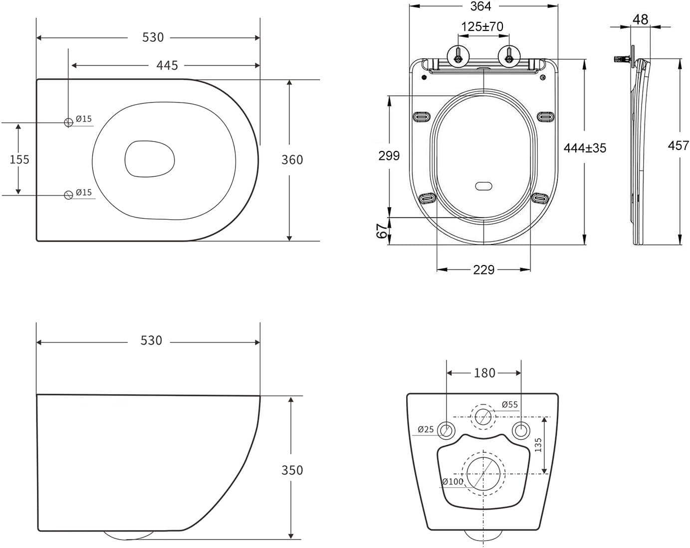 Thumbnail 4 de Taharet Dusch-WC mit integrierter Düse & Bidet-Funktion (hängendes WC, Nanobeschichtung, Soft-Close, 53×36×35 cm) – nur Kaltwasser