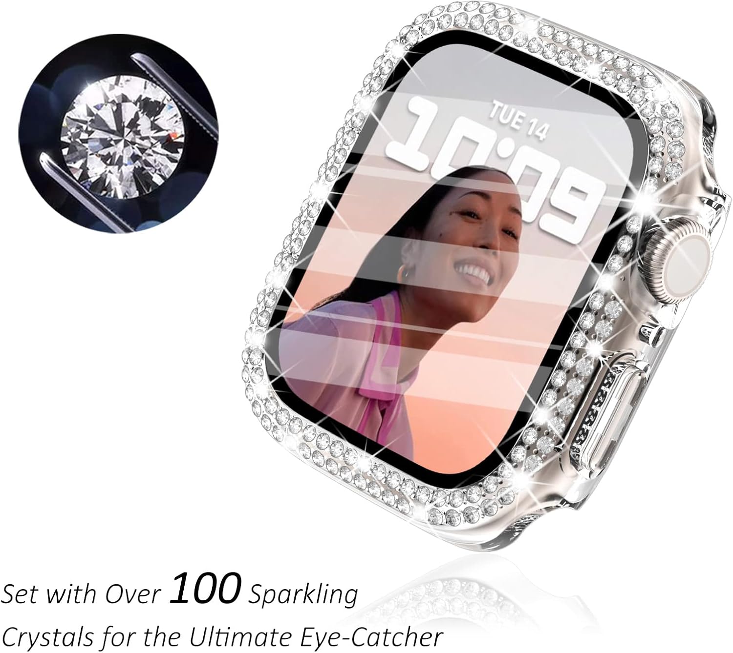 Thumbnail 1 de WINGLE 40mm Apple Watch Screen Protector Case with Diamond Accent – Clear Tempered Glass