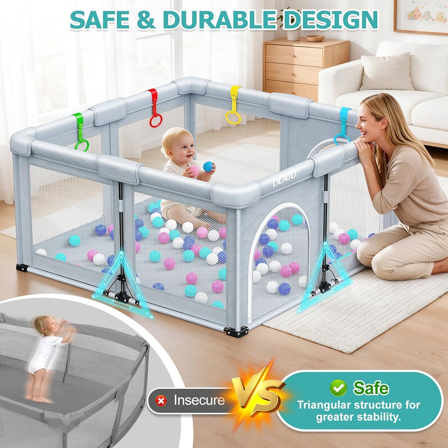 Thumbnail 2 de OCATO Foldable Baby Playpen, 50×50, with Mesh Sides and Portable Design