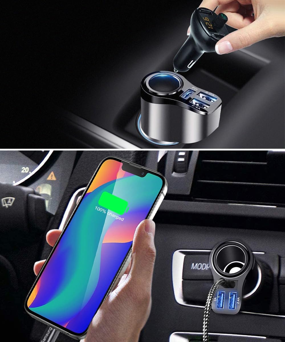 Detalle de 168W Zigarettenanzünder USB‑C Verteiler (4‑in‑1) – PD 3.0 Auto‑Ladegerät für iPhone, iPad & Dashcam