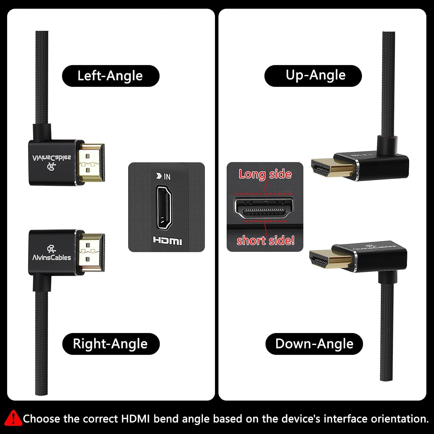 Detalle de Alvin's Cables 8K HDMI 2.1 Braided Left-to-Right Angle Cable (30–45 cm) for Atomos Ninja V, Portkeys BM5, Feelworld, and More