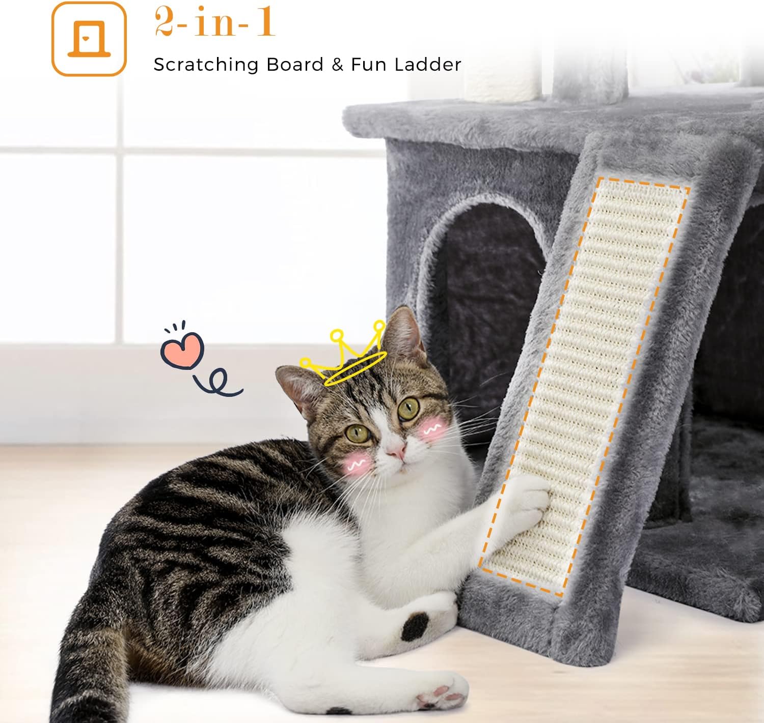 Thumbnail 4 de PETEPELA Cat Tree 90cm: Double Condos, Removable Perch and Fully Wrapped Scratching Posts