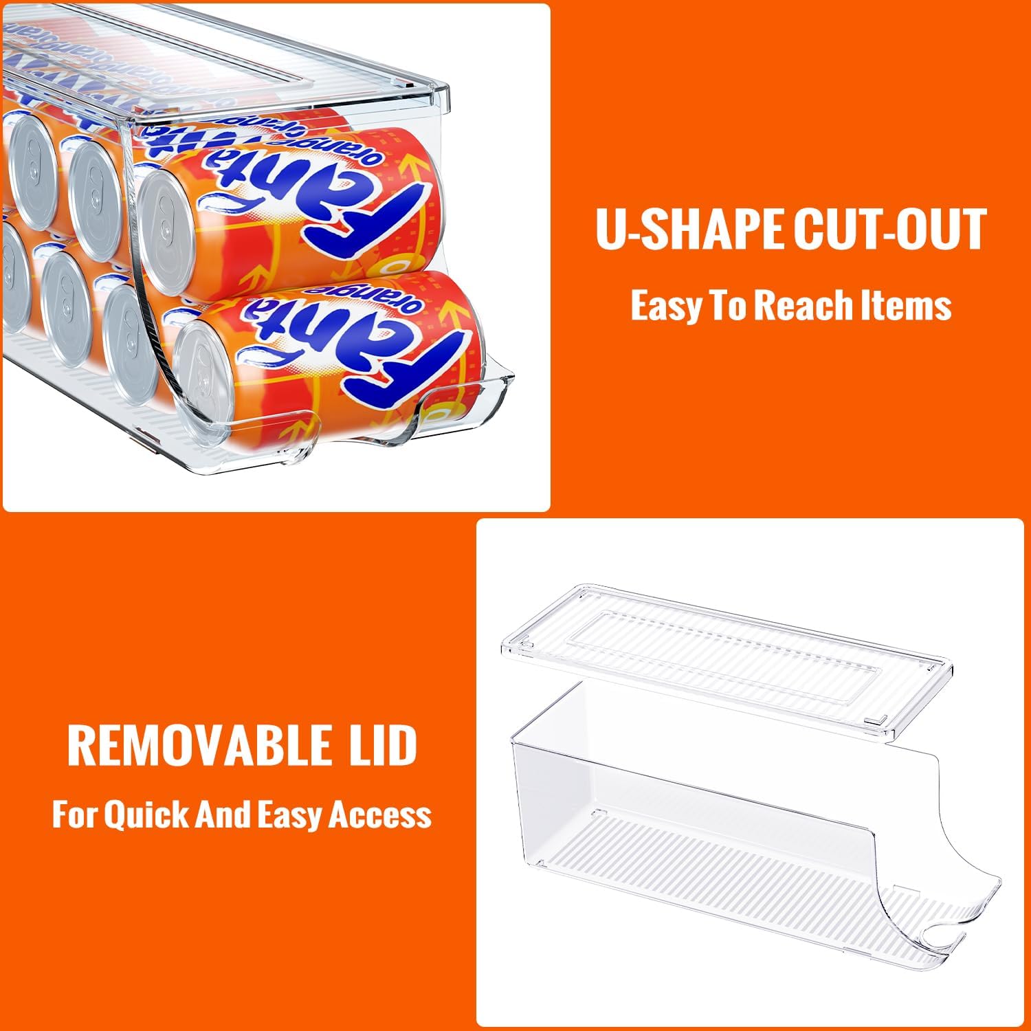 Detalle 2 de SCAVATA 2-Pack Soda Can Organizer for Refrigerator with Airtight Lids