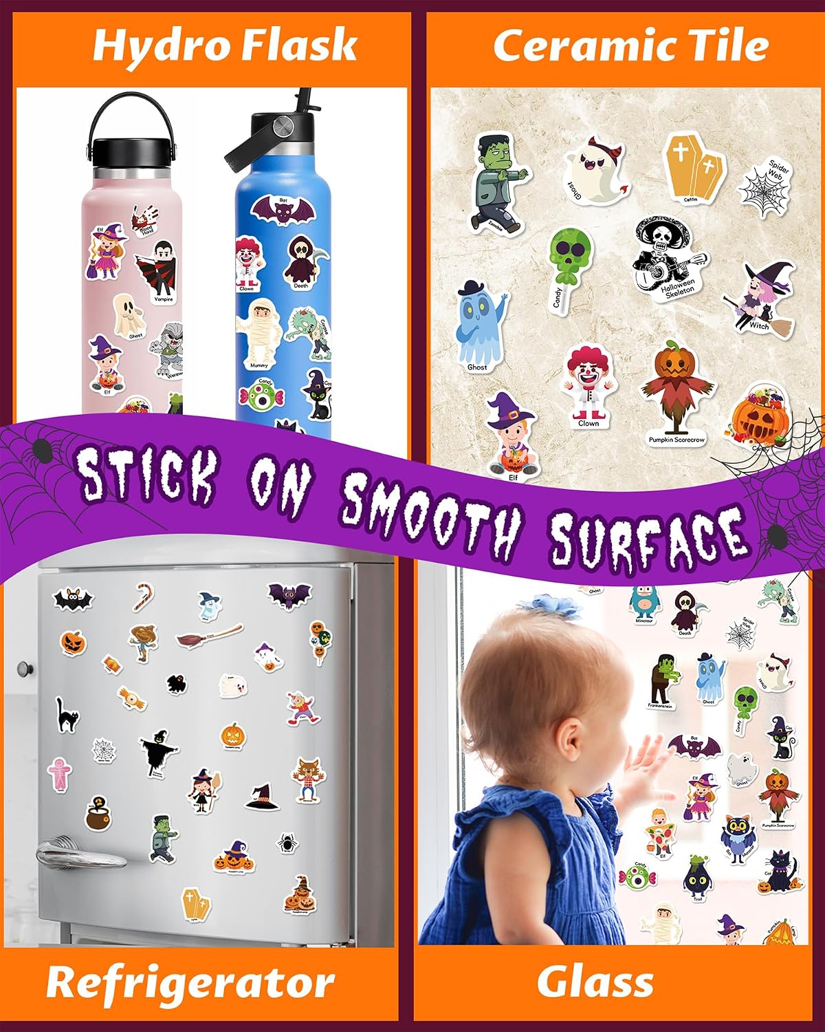 Detalle 2 de Walenced Walenced-Halloween Reusable Halloween Sticker Book, 72 Vinyl Stickers