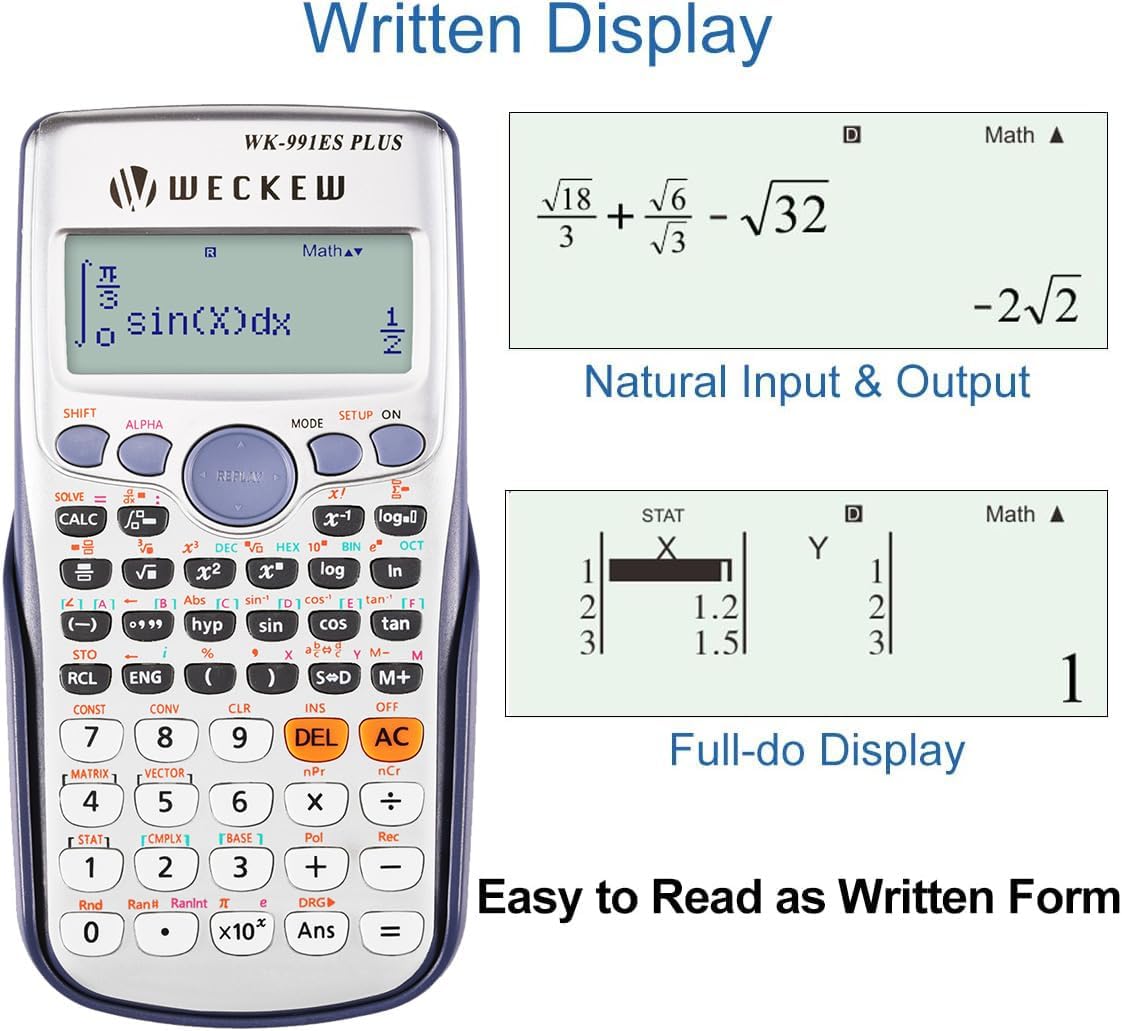 Thumbnail 2 de WECKEW 991ES PLUS scientific calculator with 417 functions (dual-line 12-digit display)