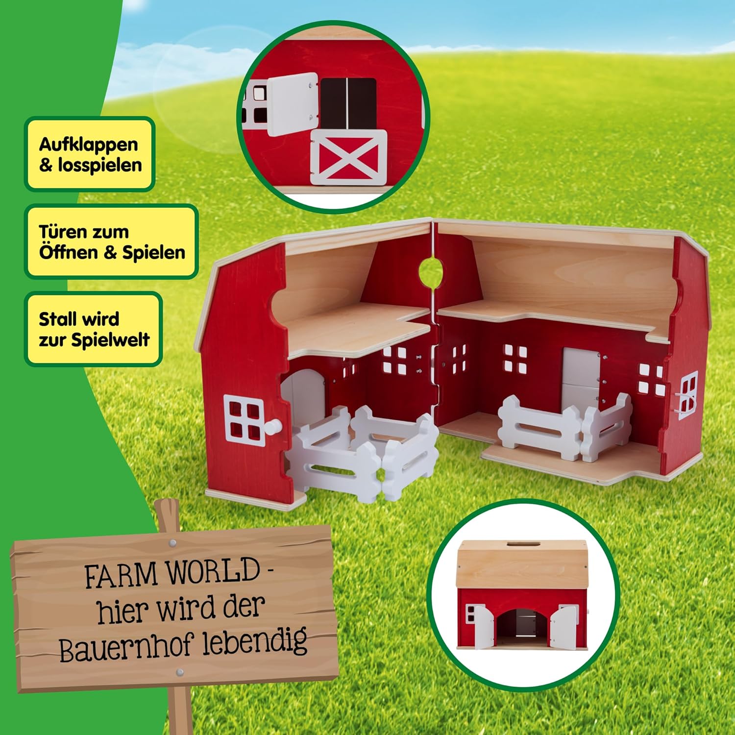 Thumbnail 3 de Schleich FARM WORLD Großer Bauernhof aus Holz 42602 – klappbares Set mit Haus, 6 Zäunen & Zubehör (7-teilig)