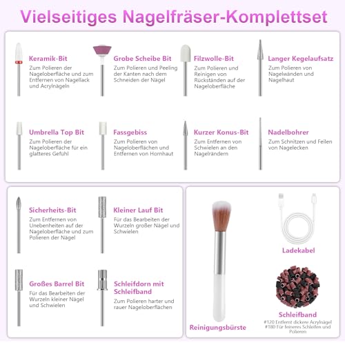 Thumbnail 7 de POFIBO Nagelfräser kabellos tragbar 35000 U/min – Profi-Nagelgerät für Zuhause