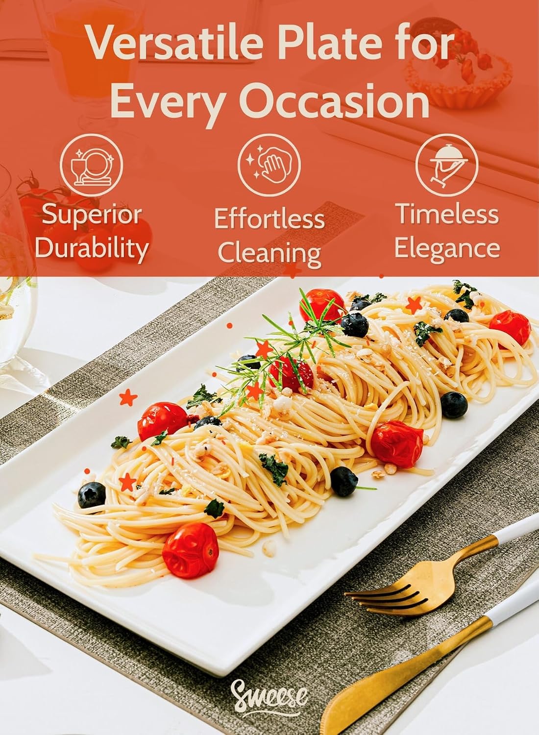 Thumbnail 3 de Sweese White Serving Platters: 15.5 Inch Porcelain Rectangular Trays (Set of 4)