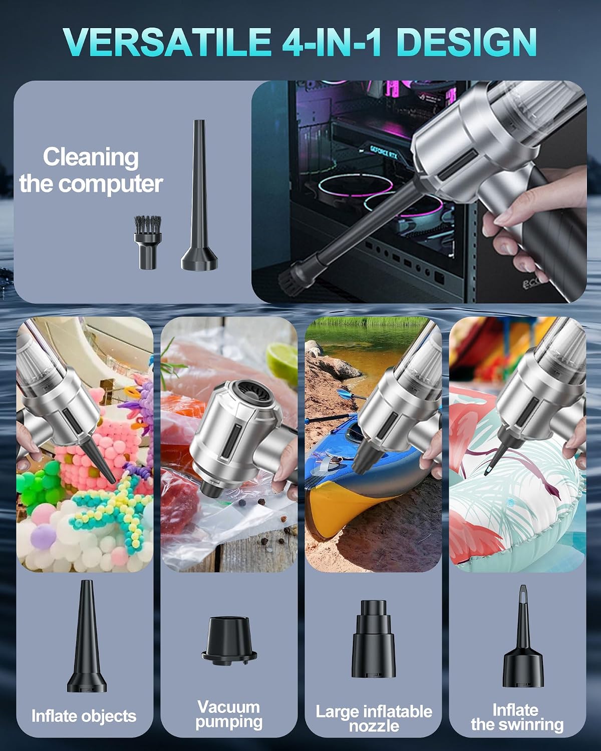 Detalle 2 de houscly Portable Cordless 20000PA Vacuum Cleaner for Car & Home 🧹