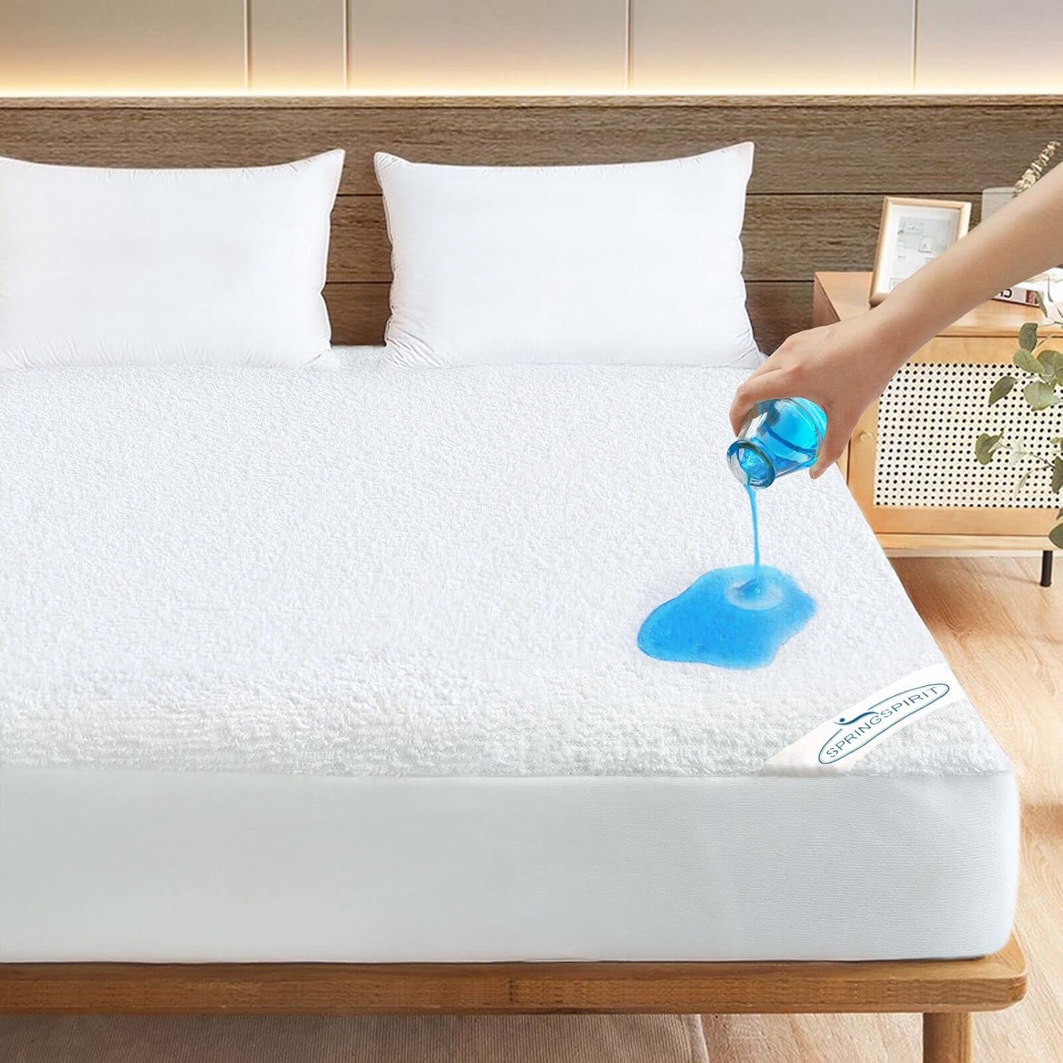 Detalle de SPRINGSPIRIT Waterproof Twin Mattress Protector, Terry Surface, Quiet and Breathable