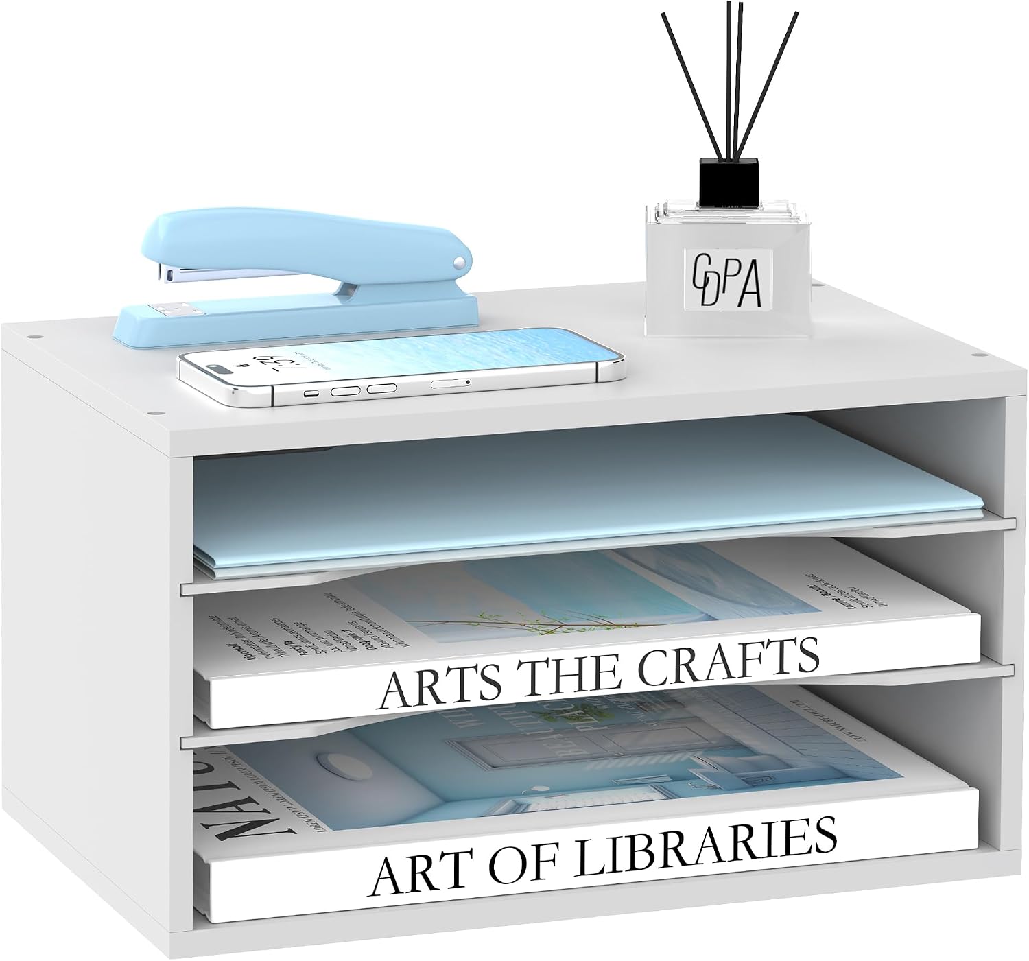 Detalle de SUPEASY 3T-WD Wood Desk Organizer, 3-Tier White Paper Sorter