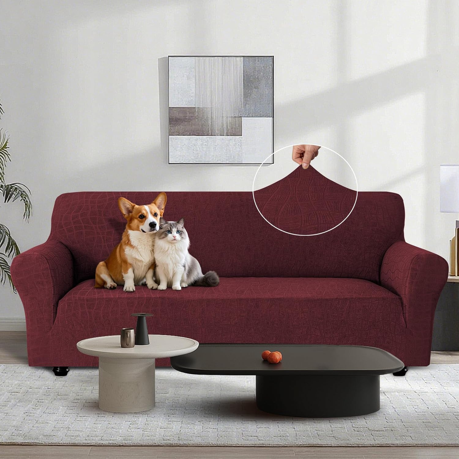 Thumbnail 1 de Ystyle Housse de canapé imperméable 2 places bordeaux avec accoudoirs