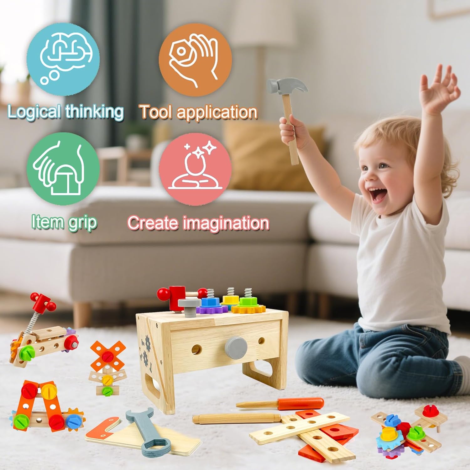 Thumbnail 4 de MonteSpi Cassetta Attrezzi in Legno per Bambini – 29 pezzi Montessori, età 3+