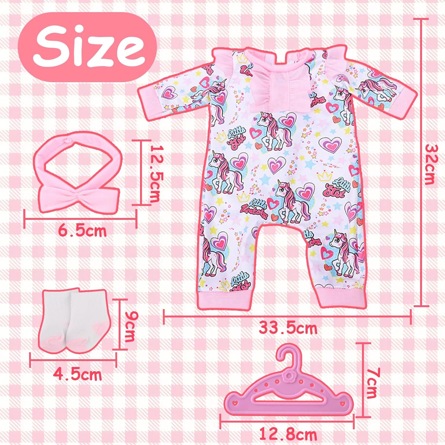 Thumbnail 2 de Puppenkleidung 43 cm Newborn Baby Puppen-Set (Pyjama mit Schleife, Stirnband, Kleiderbügel & Socken) – für 35–43 cm Puppen