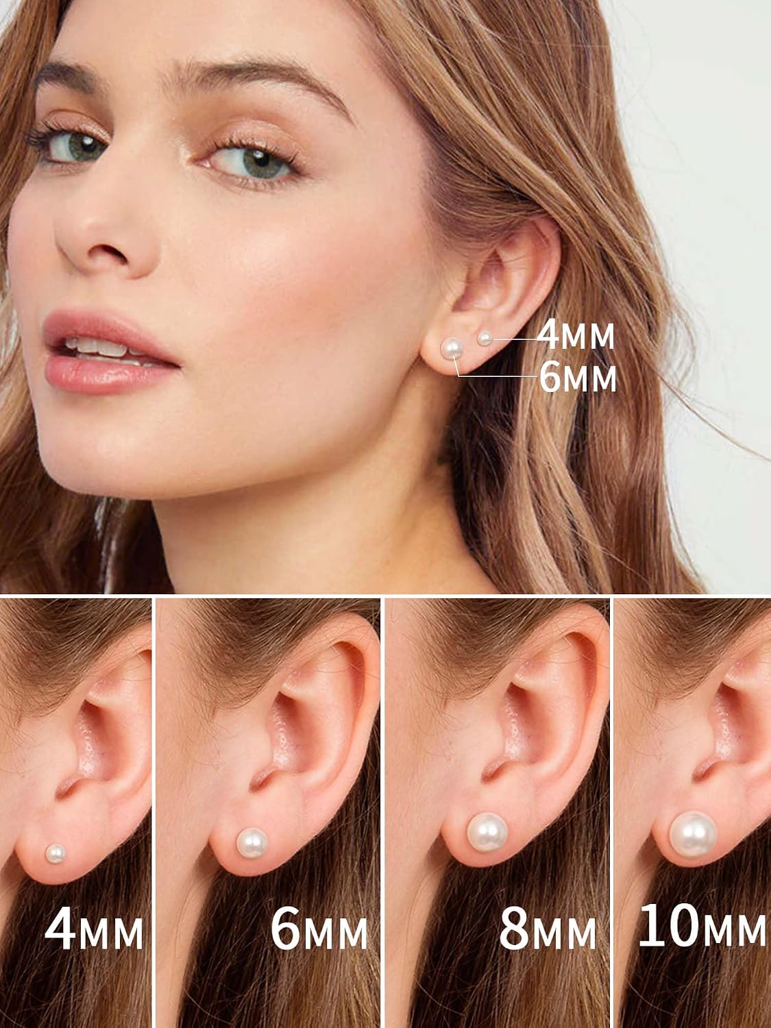 Detalle de ChicSilver Orecchini Perle Donna Argento 925 – Varie Dimensioni 4/6/8/10 mm