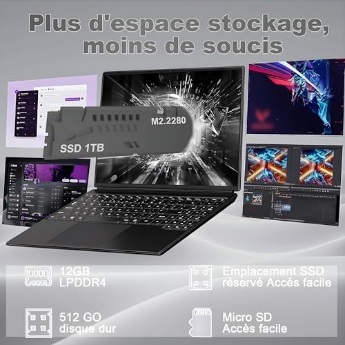 Detalle de NOTODD Ordinateur portable 16 pouces avec 12+512GB SSD đź–Ą
