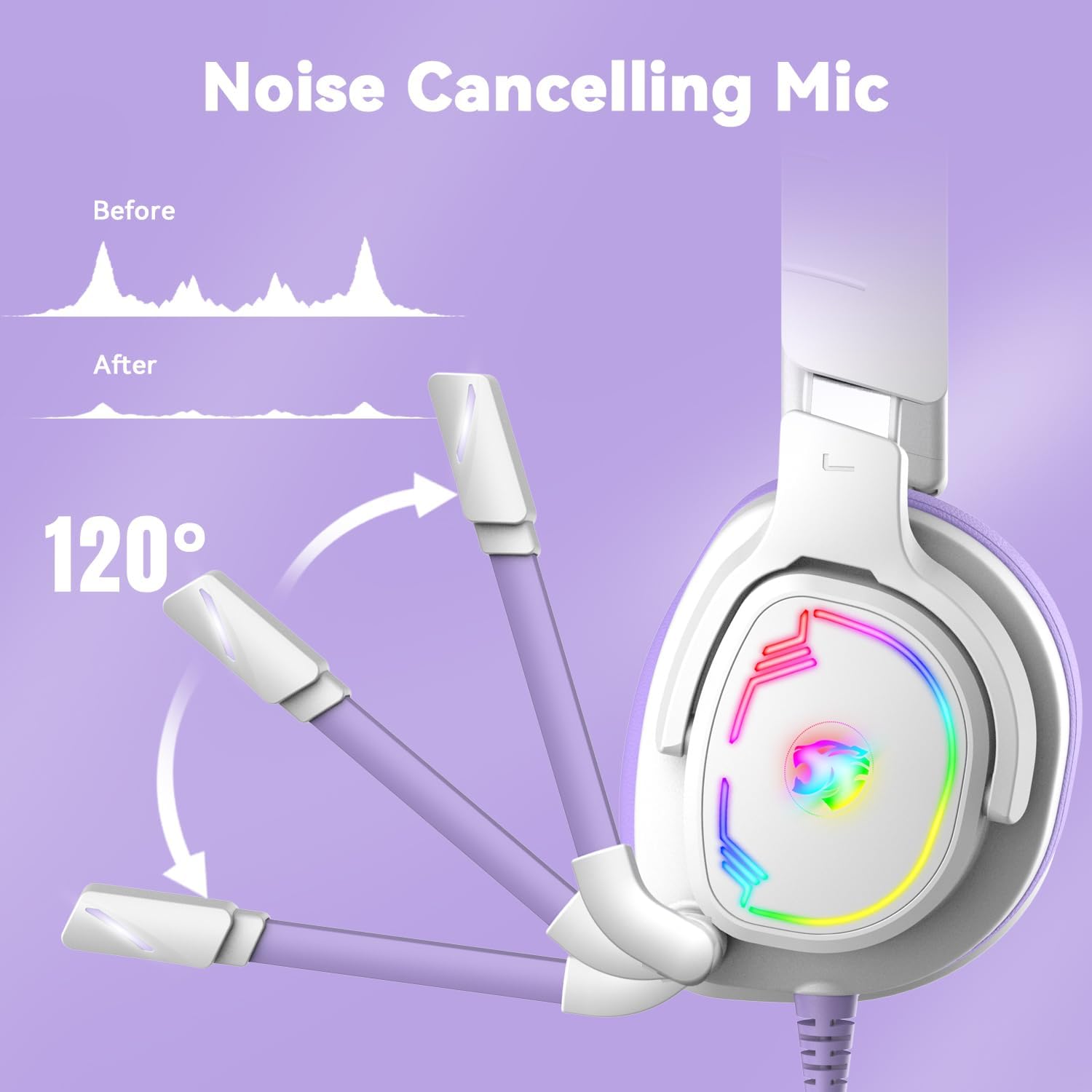 Detalle de Jimonyer A82 Gaming Headset, 7.1 Surround Sound, Adjustable Mic, RGB
