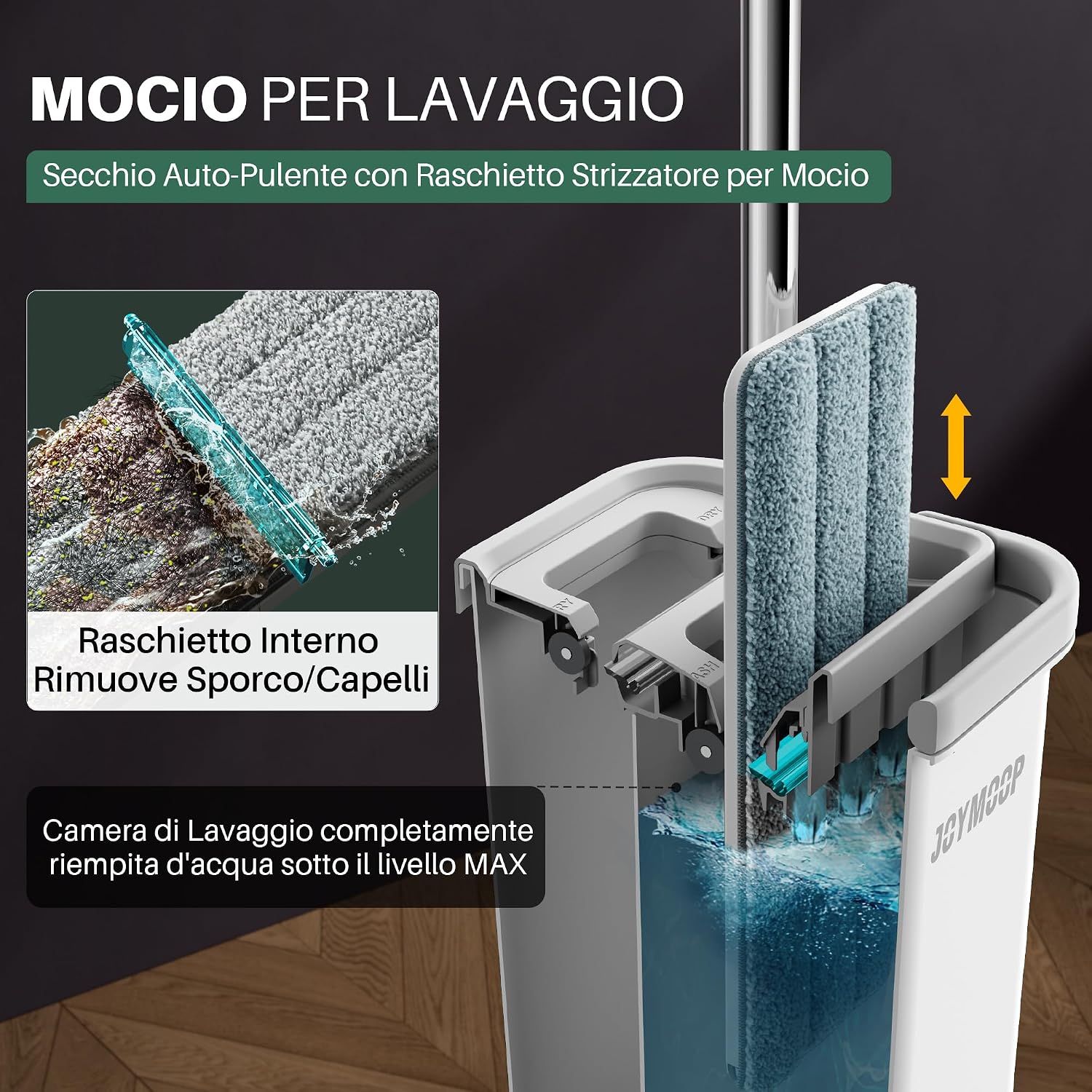 Thumbnail 1 de JOYMOOP mocio lavapavimenti con secchio e 3 panni microfibra lavabili – pulizia efficiente per ogni superficie