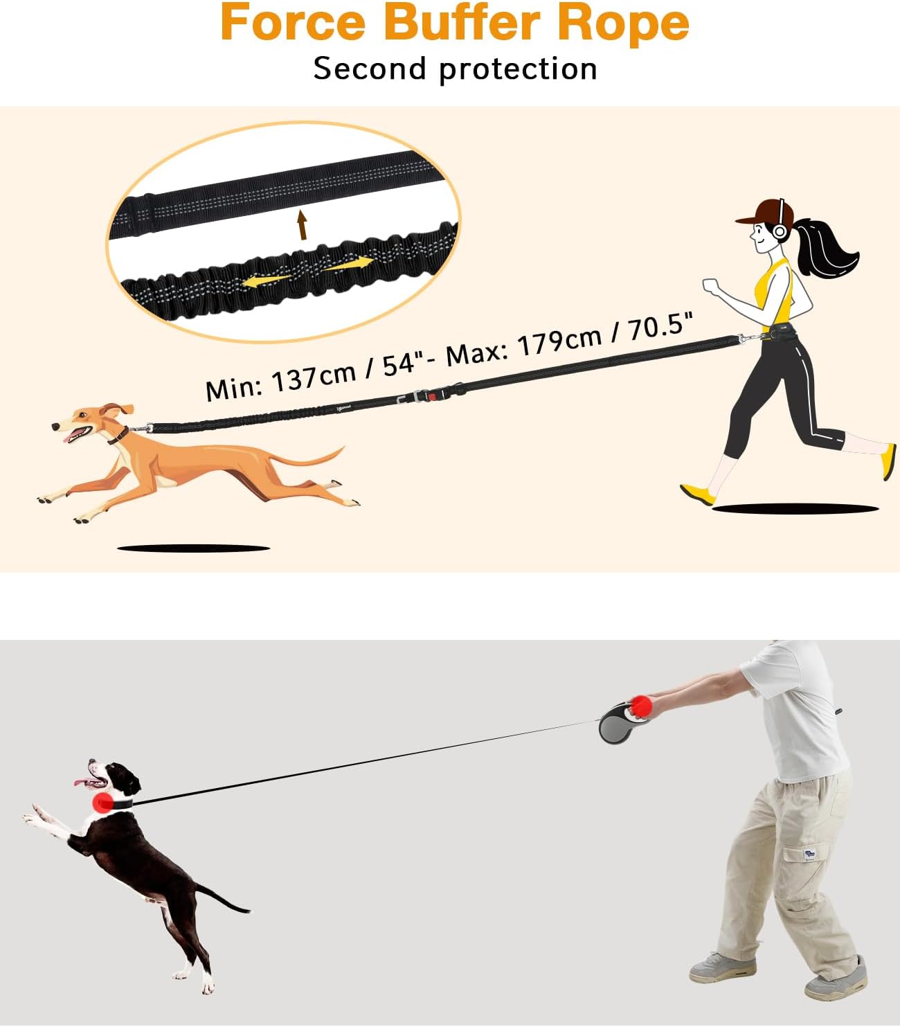 Thumbnail 6 de Pecute Hands Free Dog Leash with Adjustable Waist Belt and Water Pouch (Black)