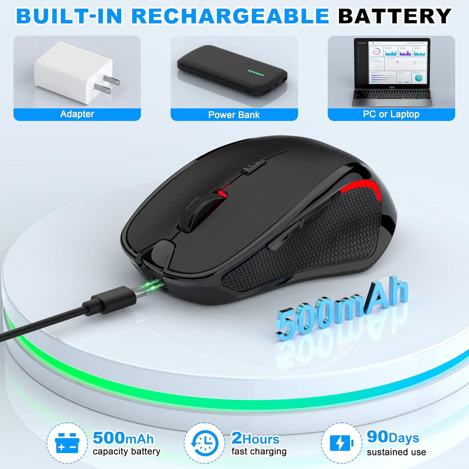 Thumbnail 5 de Azmall ergonomische kabellose Maus (Silent) mit 2,4 GHz & Bluetooth, 1600 DPI, für Laptop/PC/MacBook/iPad